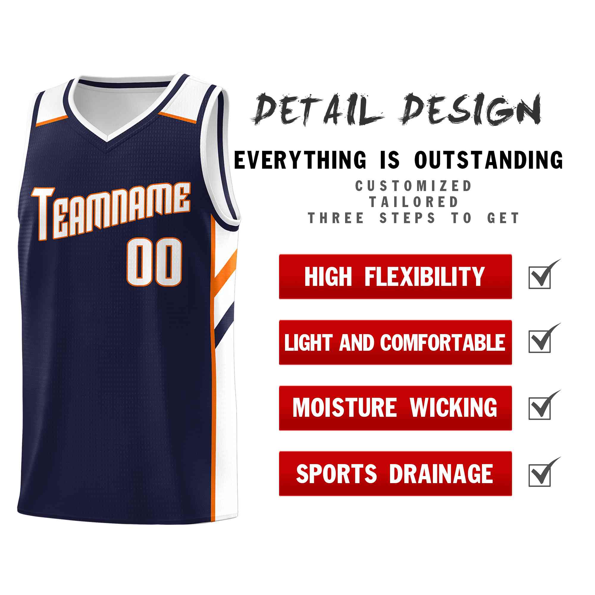 Custom Navy White-Orange Classic Tops Style Mesh Sport Basketball Jersey