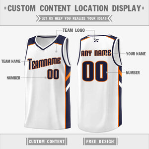 Custom White Navy-Orange Classic Tops Style Mesh Sport Basketball Jersey