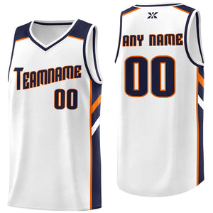 Custom White Navy-Orange Classic Tops Style Mesh Sport Basketball Jersey