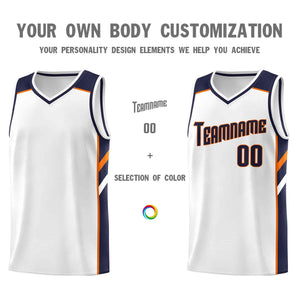 Custom White Navy-Orange Classic Tops Style Mesh Sport Basketball Jersey