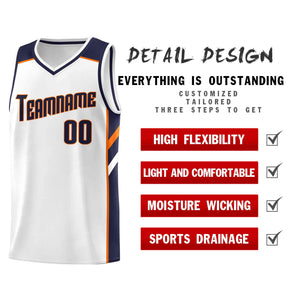 Custom White Navy-Orange Classic Tops Style Mesh Sport Basketball Jersey