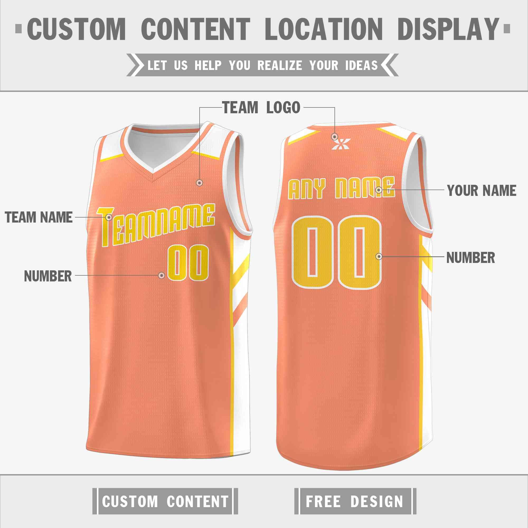 Custom Orange Yellow-White Classic Tops Style Mesh Sport Basketball Jersey