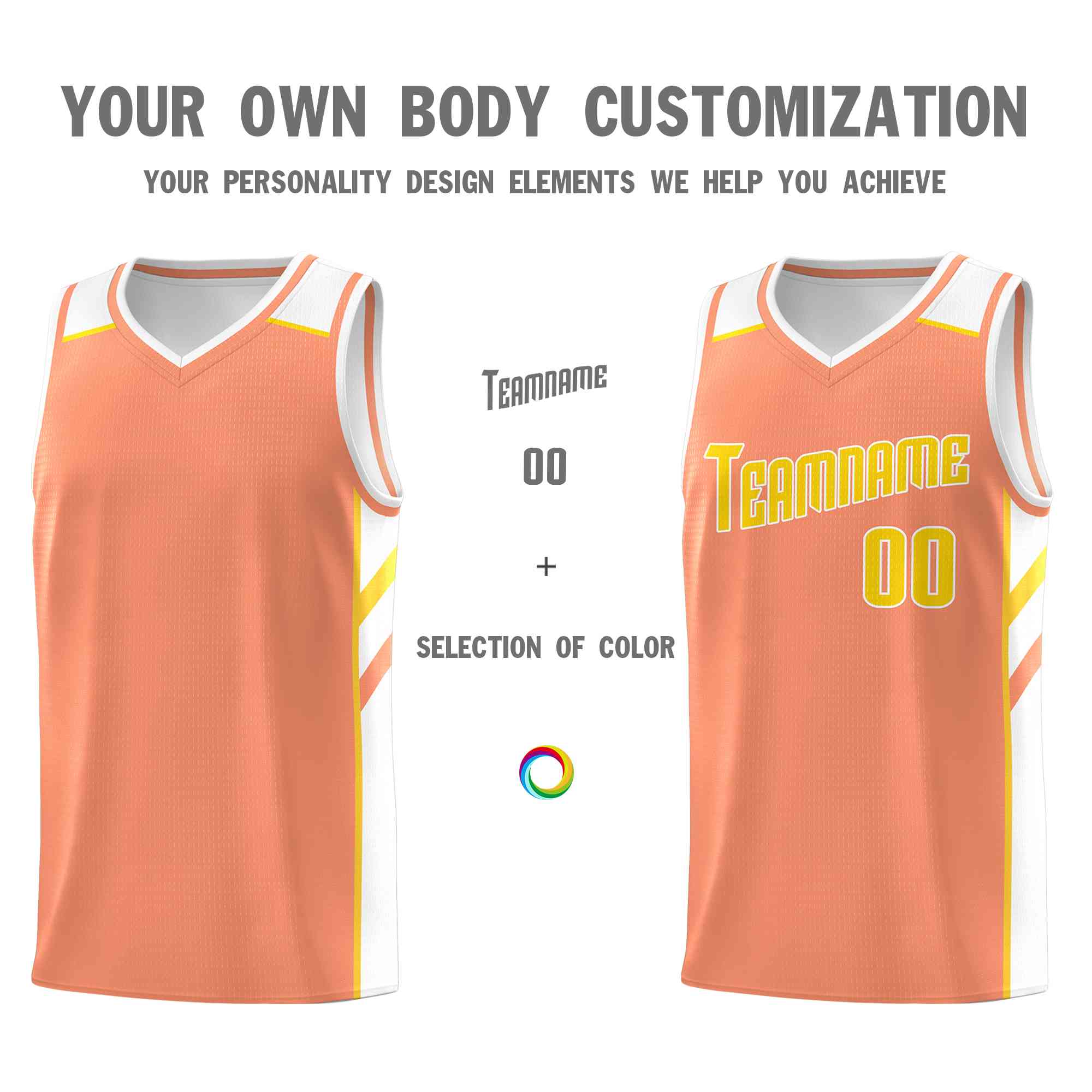 Custom Orange Yellow-White Classic Tops Style Mesh Sport Basketball Jersey