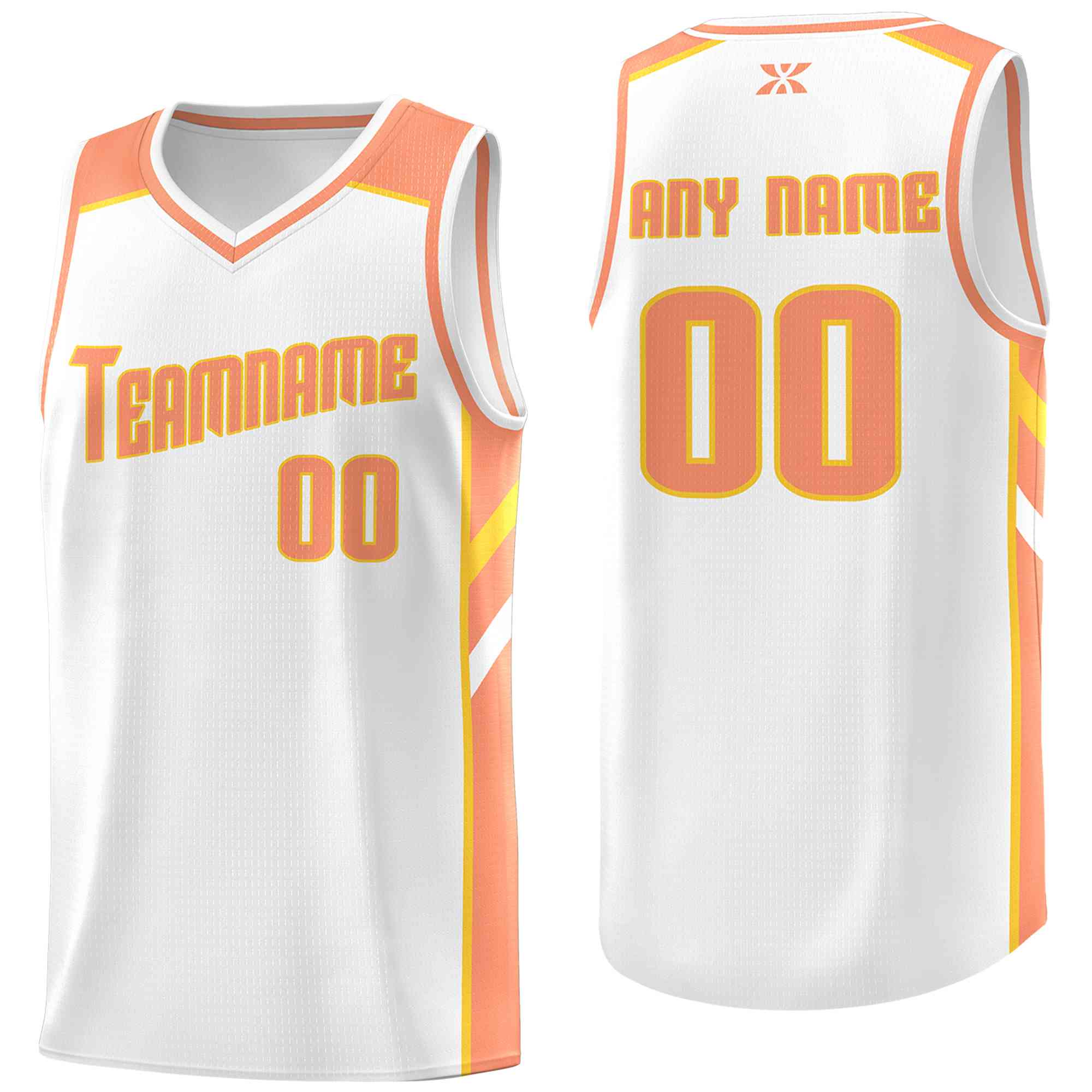 Custom White Orange-Yellow Classic Tops Style Mesh Sport Basketball Jersey