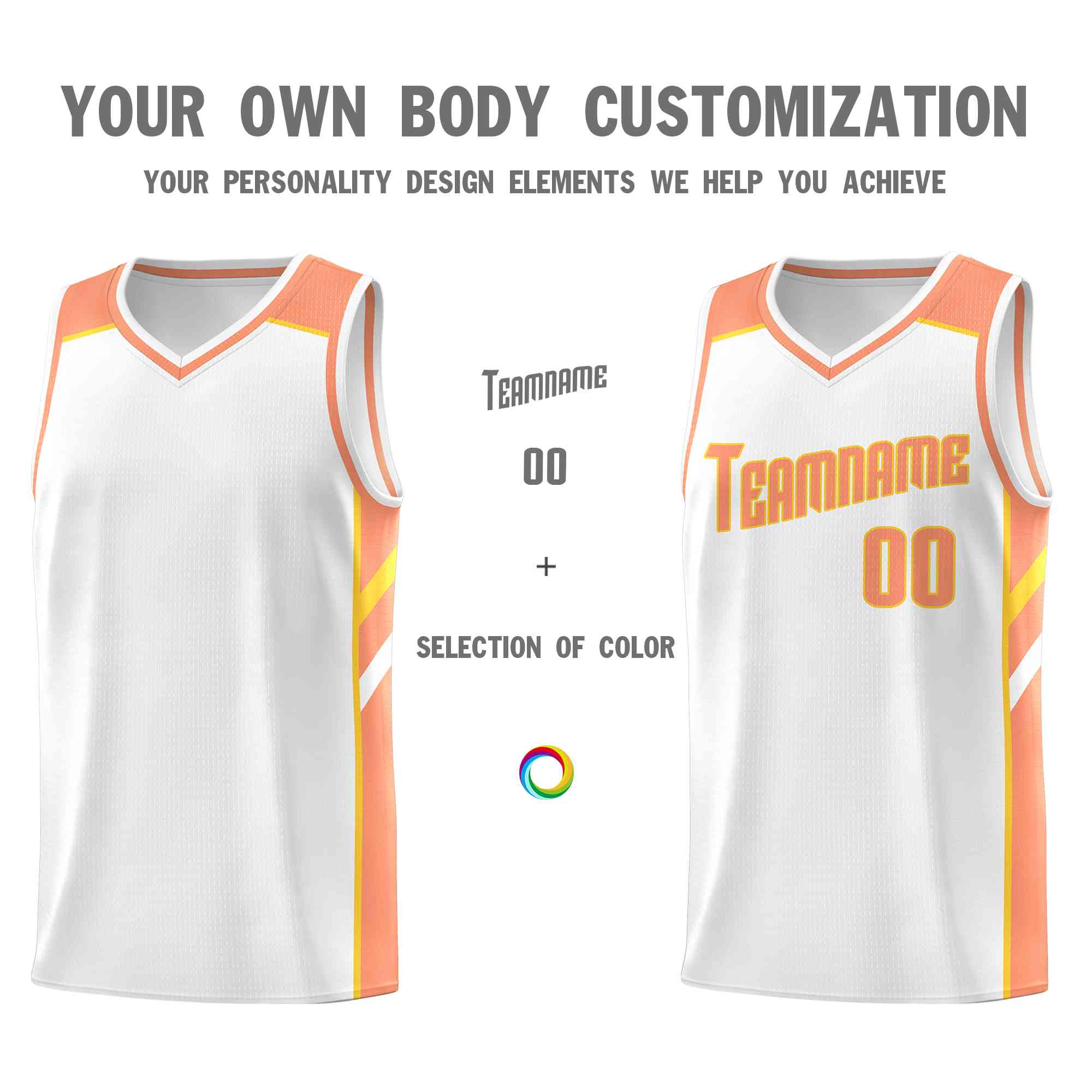 Custom White Orange-Yellow Classic Tops Style Mesh Sport Basketball Jersey