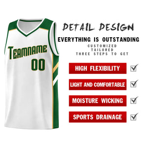 Custom White Green-Old Gold Classic Tops Style Mesh Sport Basketball Jersey