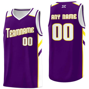 Custom Purple White-Yellow Classic Tops Style Mesh Sport Basketball Jersey