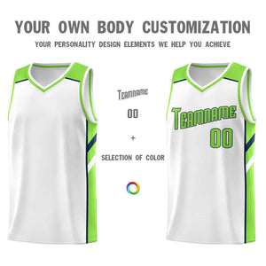 Custom White Neon Green-Navy Classic Tops Style Mesh Sport Basketball Jersey