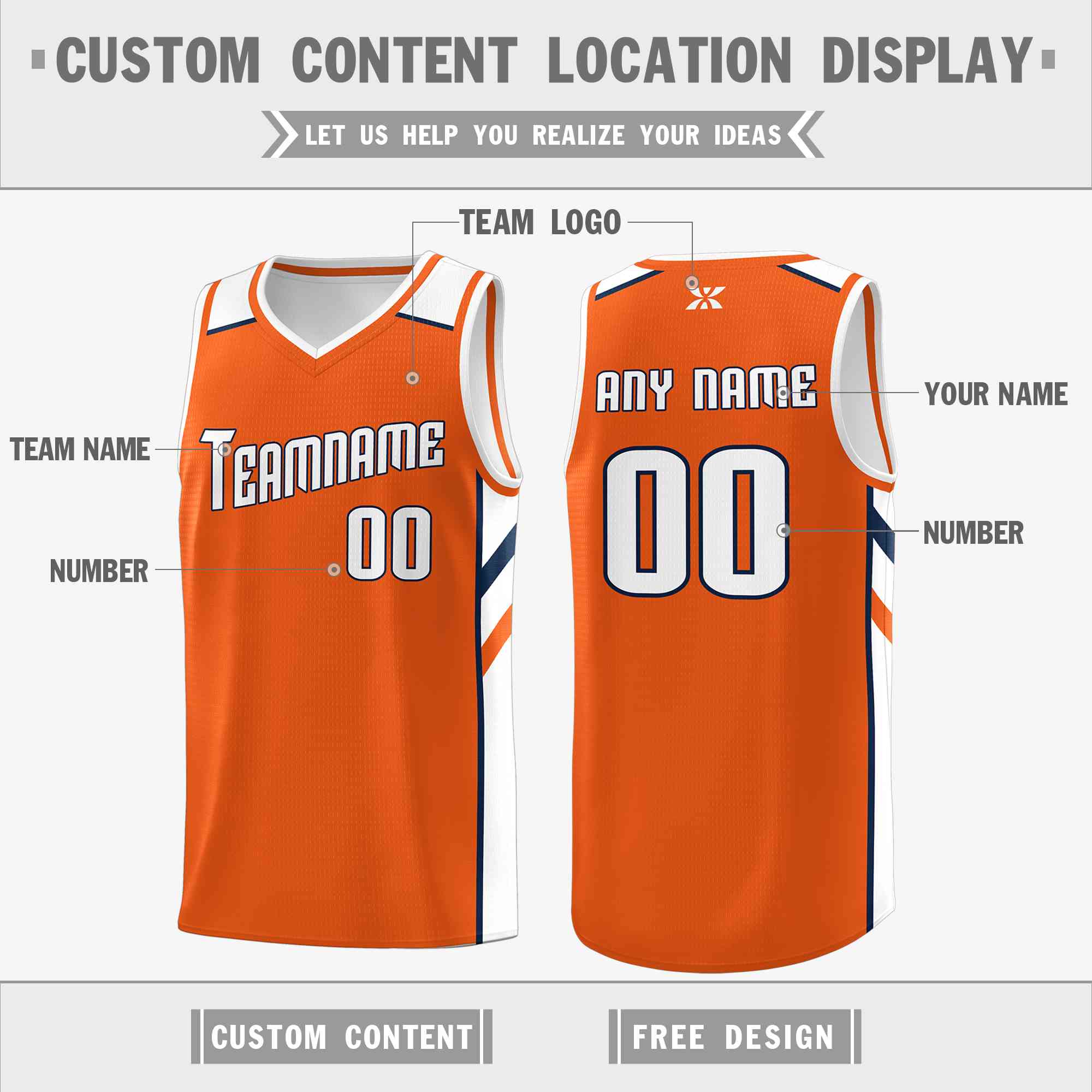 Custom Orange White-Navy Classic Tops Style Mesh Sport Basketball Jersey