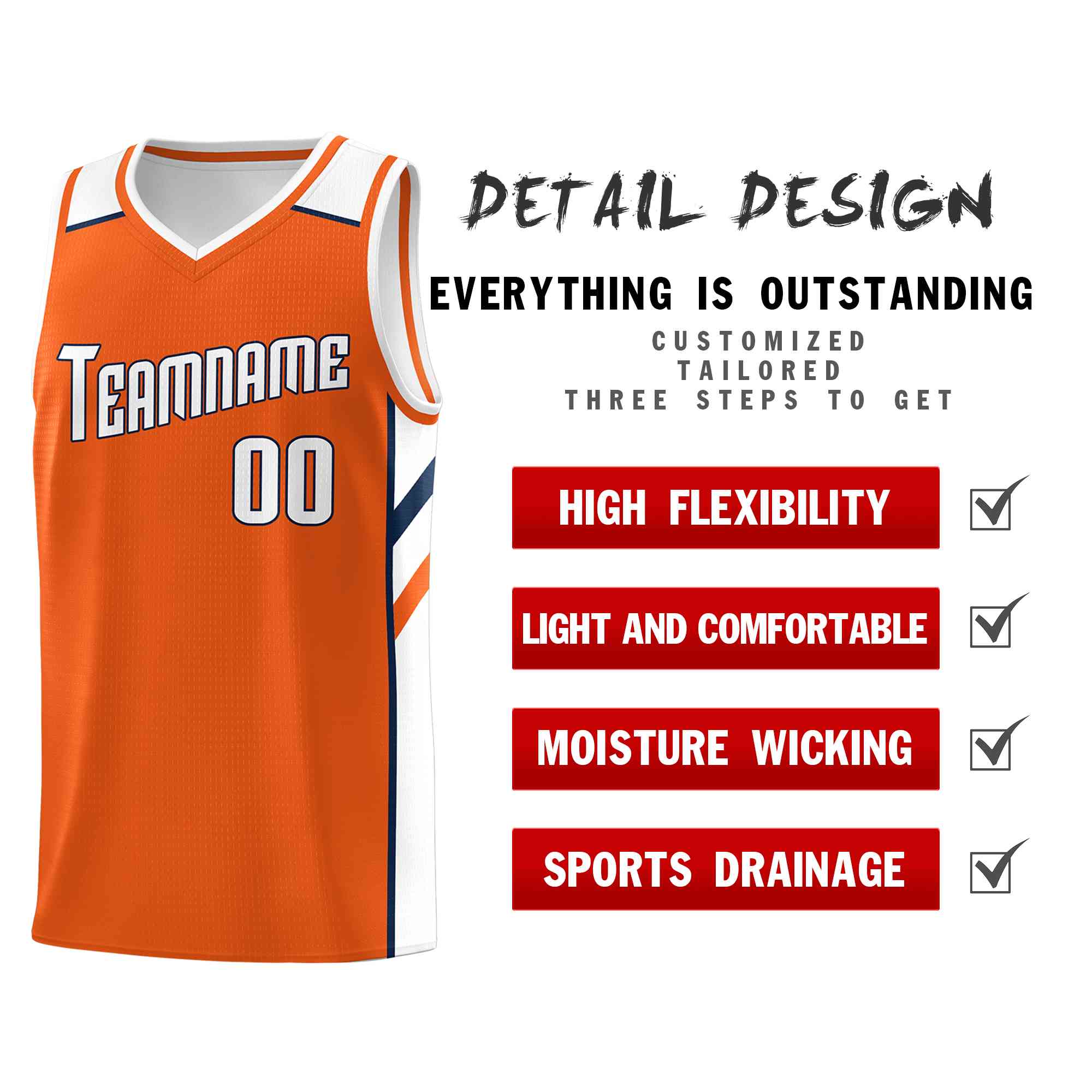 Custom Orange White-Navy Classic Tops Style Mesh Sport Basketball Jersey