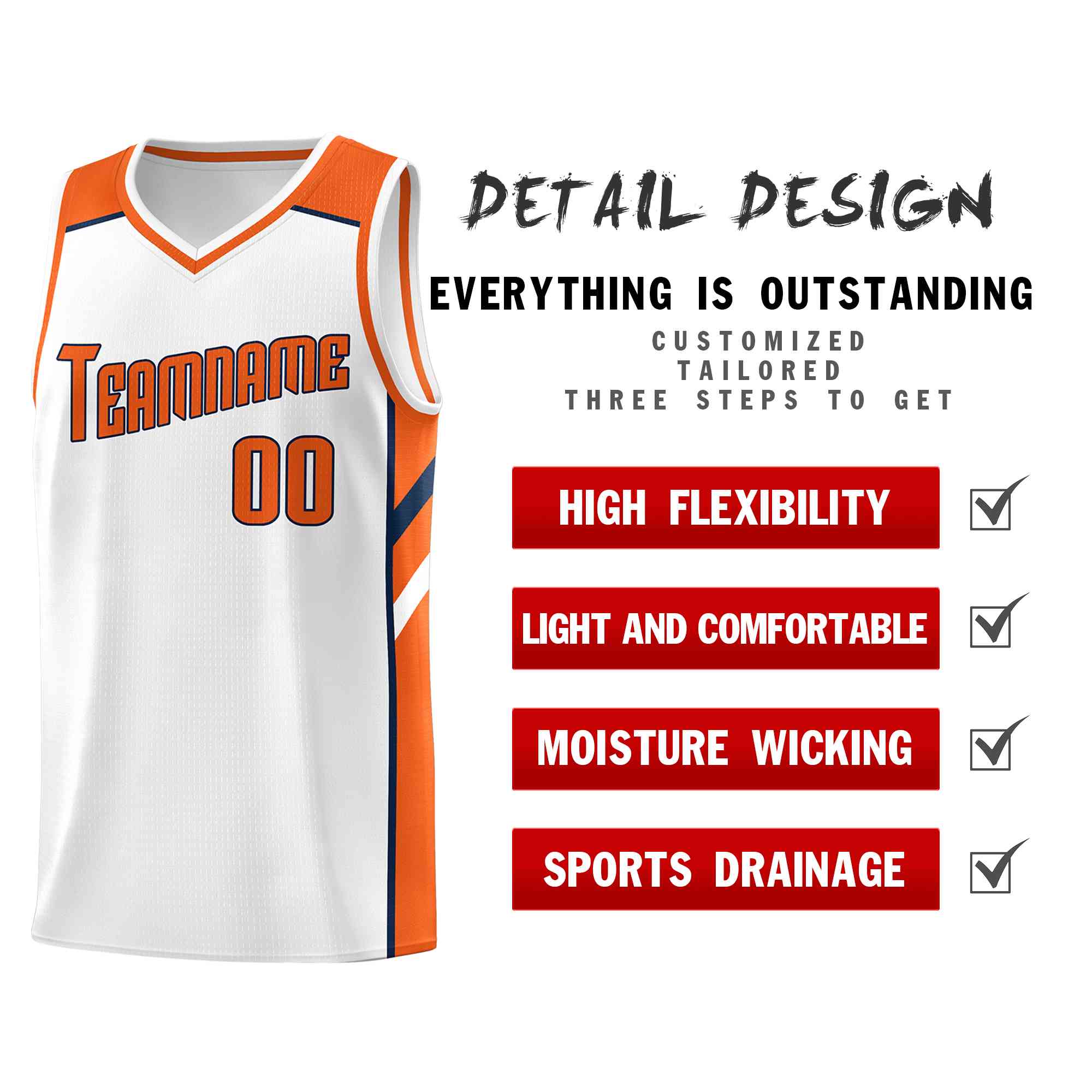 Custom White Orange-Navy Classic Tops Style Mesh Sport Basketball Jersey