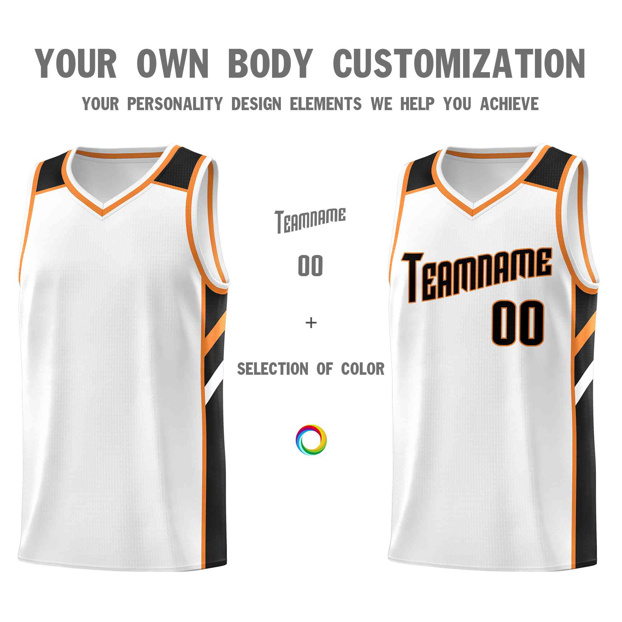 Custom White Black-Orange Classic Tops Style Mesh Sport Basketball Jersey