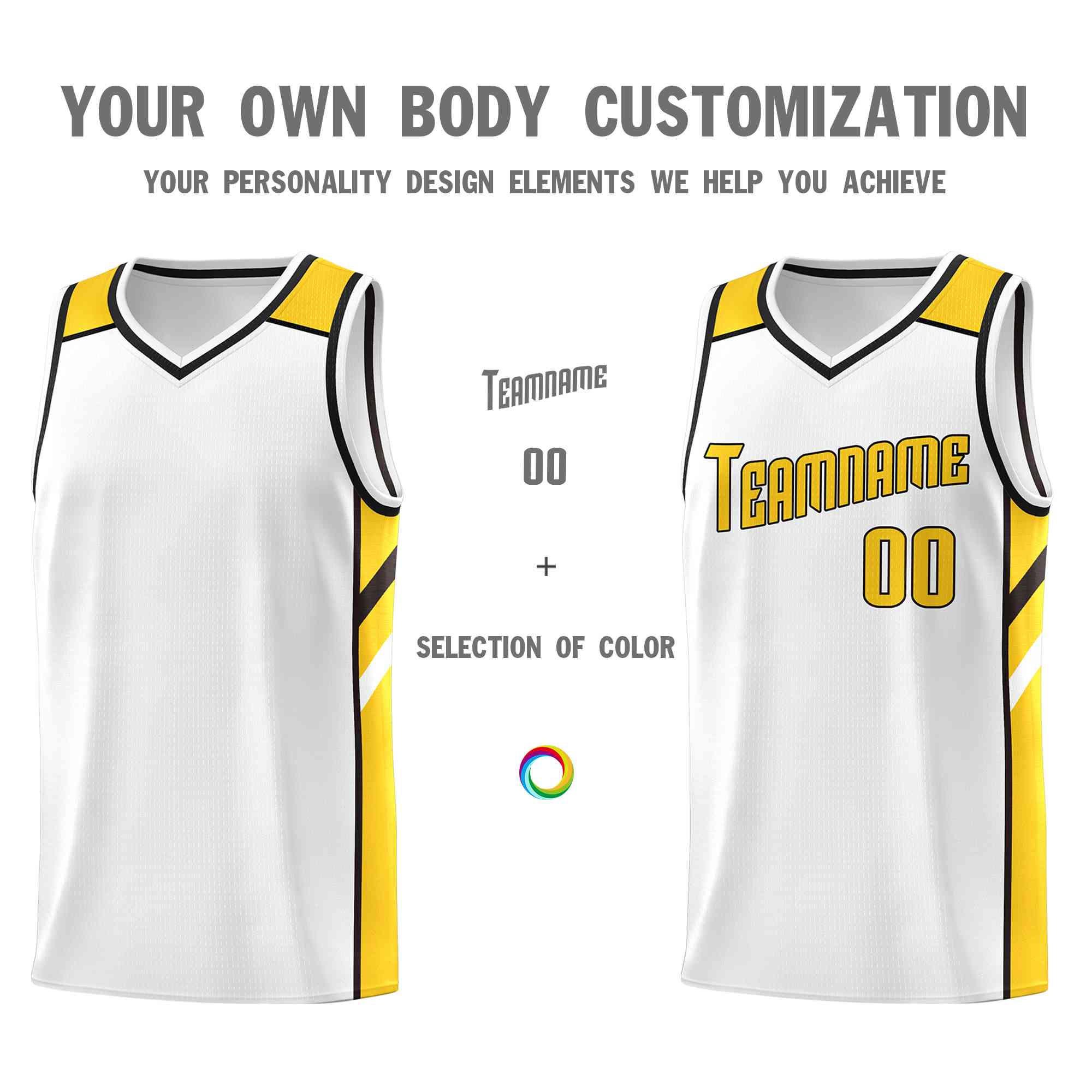 Custom White Yellow-Black Classic Tops Style Mesh Sport Basketball Jersey