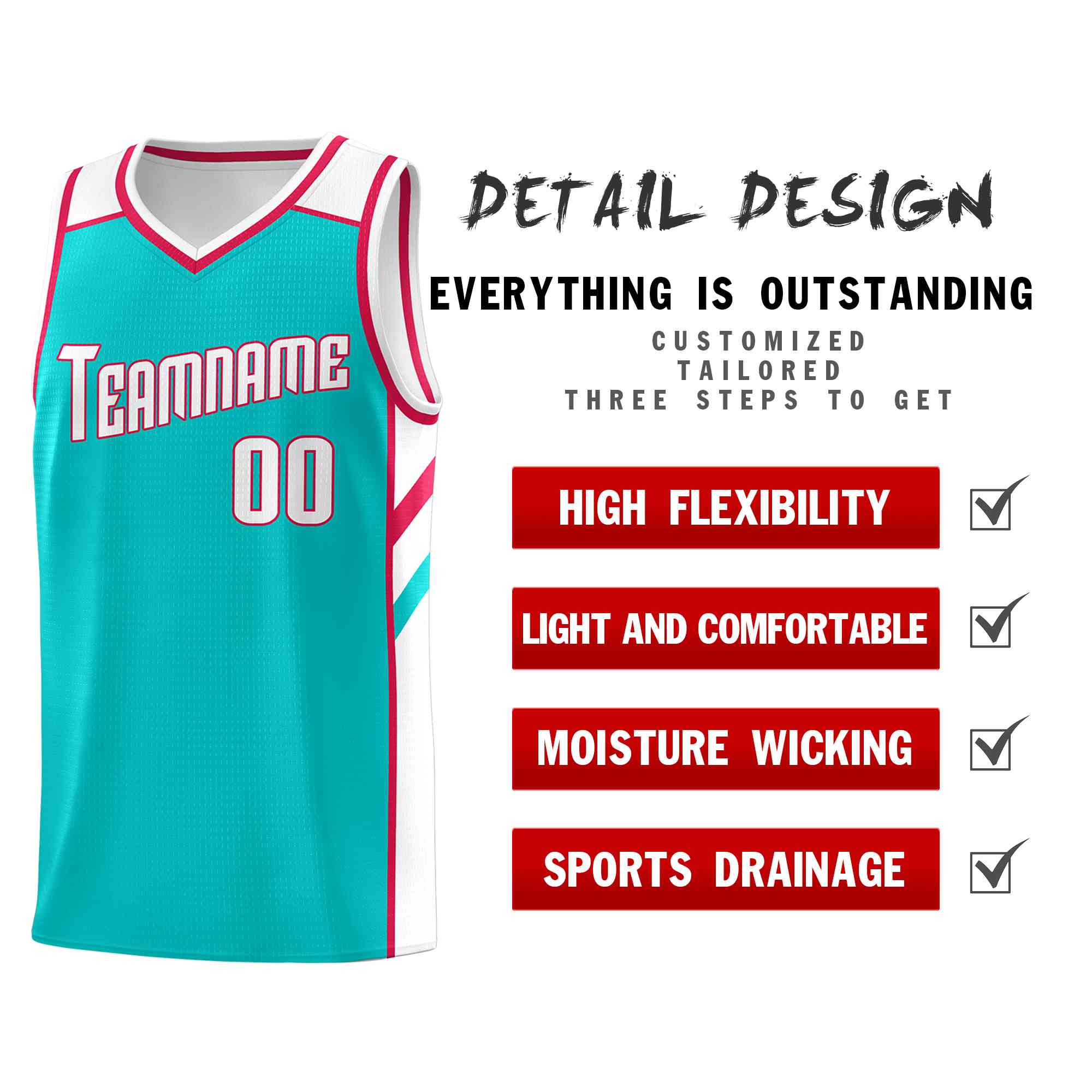 Custom Aqua White-Red Classic Tops Style Mesh Sport Basketball Jersey