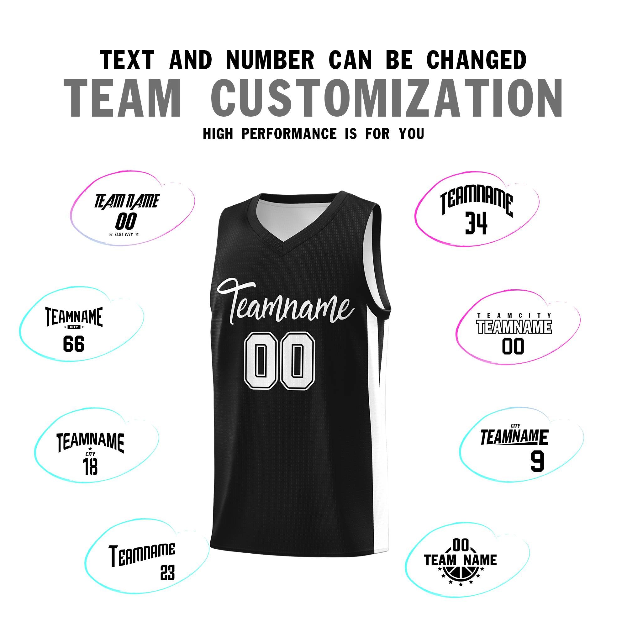 Custom Black White Classic Tops Sports Personalized Basketball Jersey