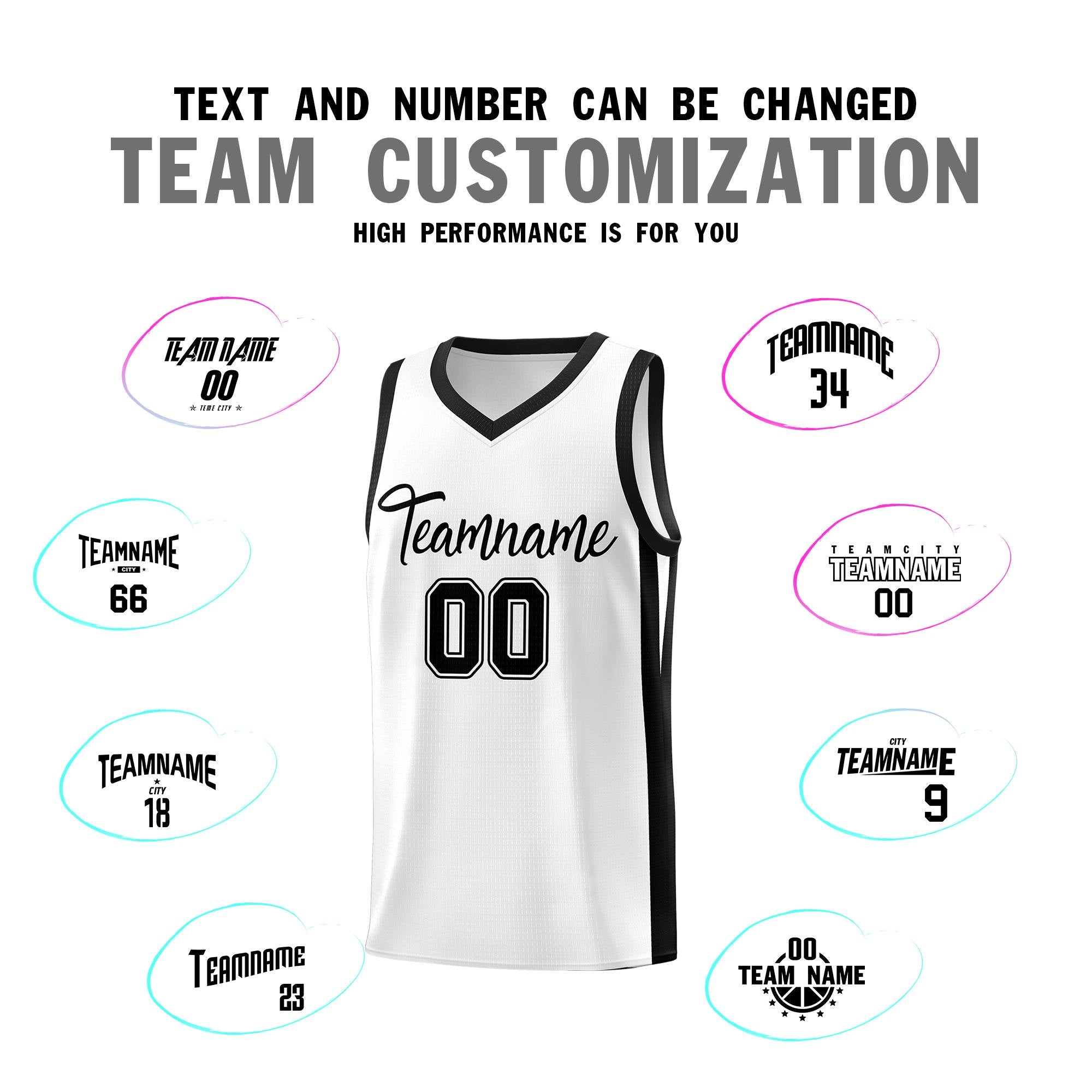 Custom White Black Classic Tops Sports Personalized Basketball Jersey