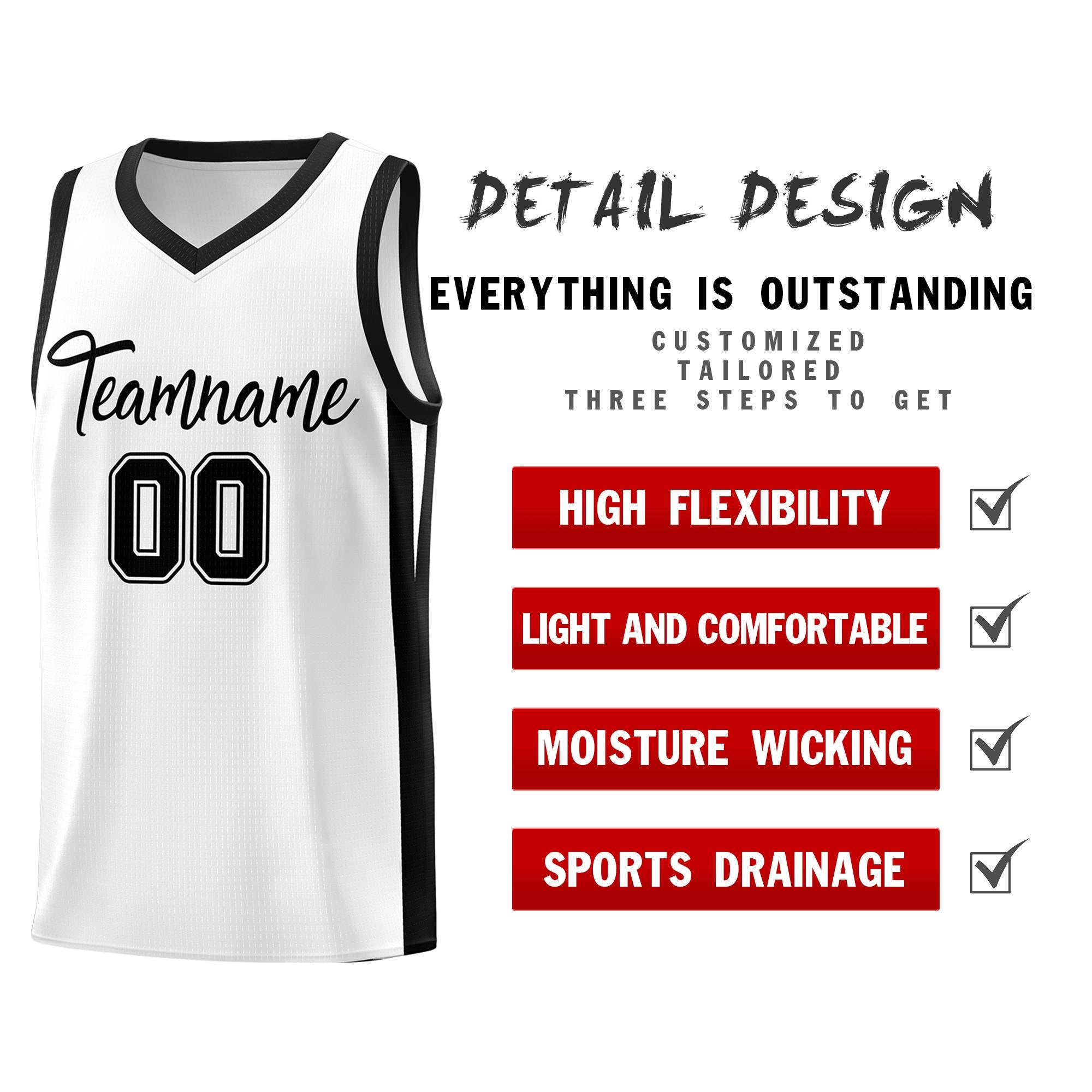 Custom White Black Classic Tops Sports Personalized Basketball Jersey