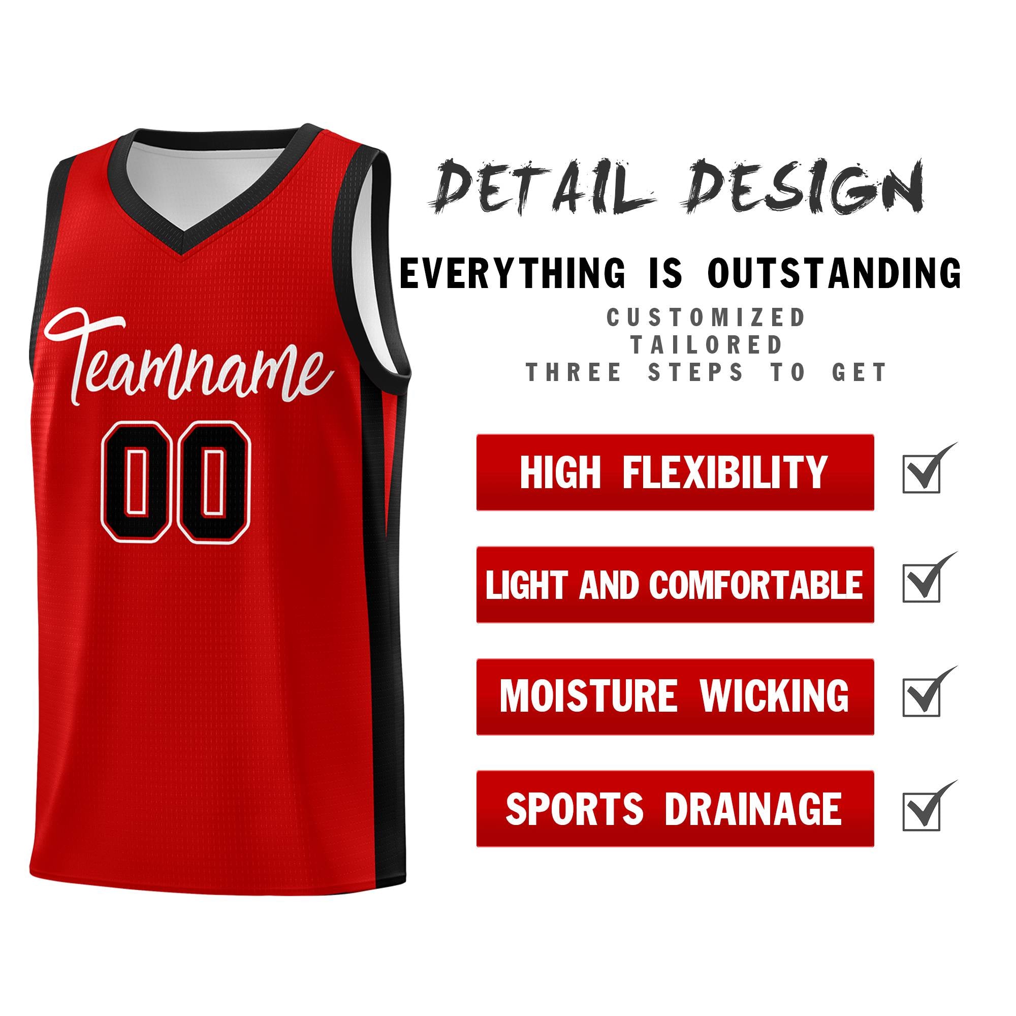 Custom Red White Classic Tops Sports Personalized Basketball Jersey