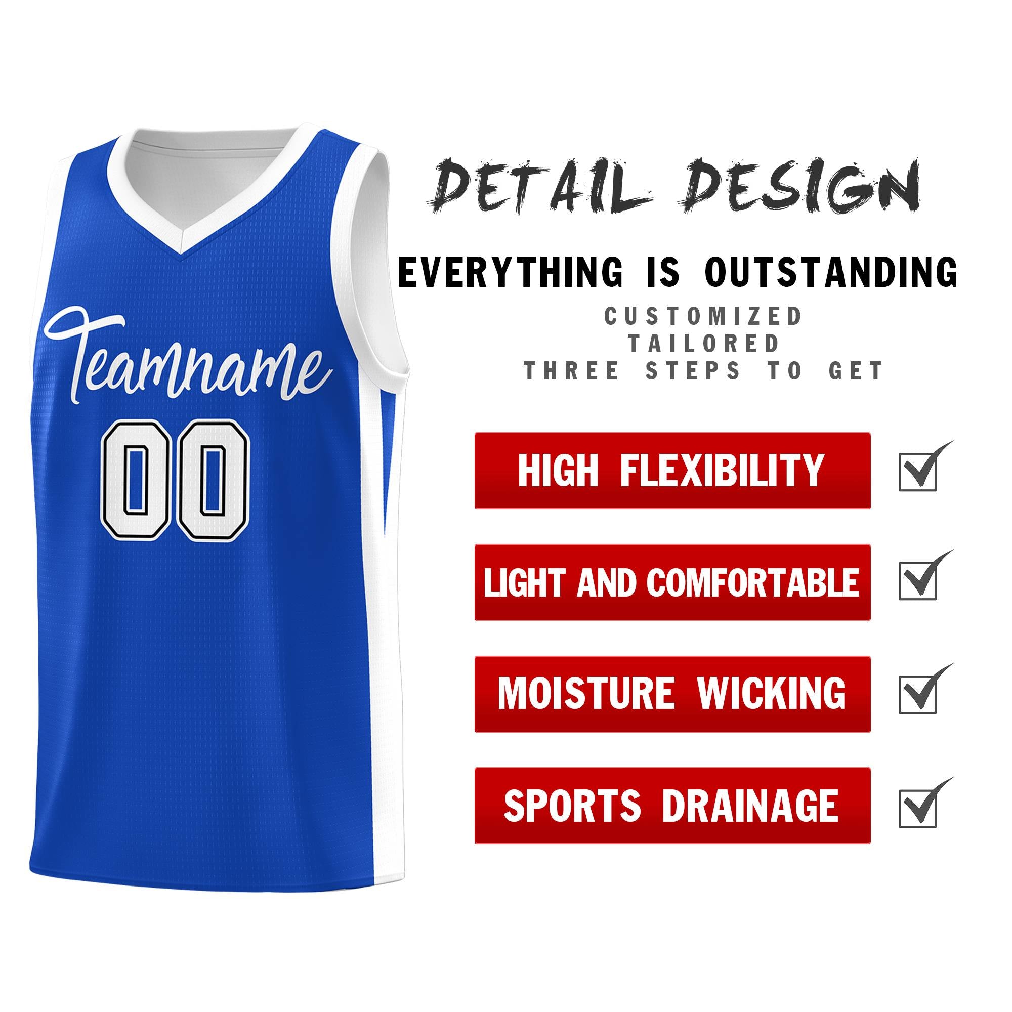 Custom Blue White Classic Tops Sports Personalized Basketball Jersey