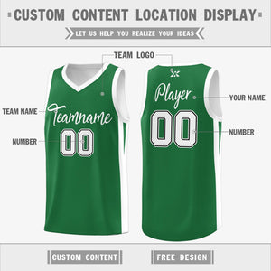 Custom Green White Classic Tops Sports Personalized Basketball Jersey