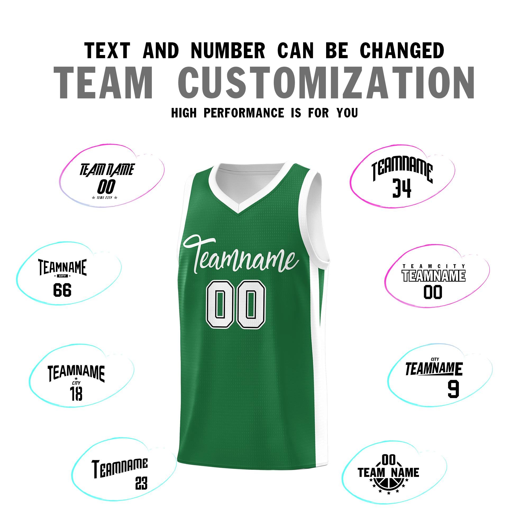 Custom Green White Classic Tops Sports Personalized Basketball Jersey