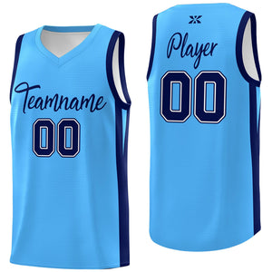 Custom Powder Blue Black Classic Tops Mesh Personalized Basketball Jersey