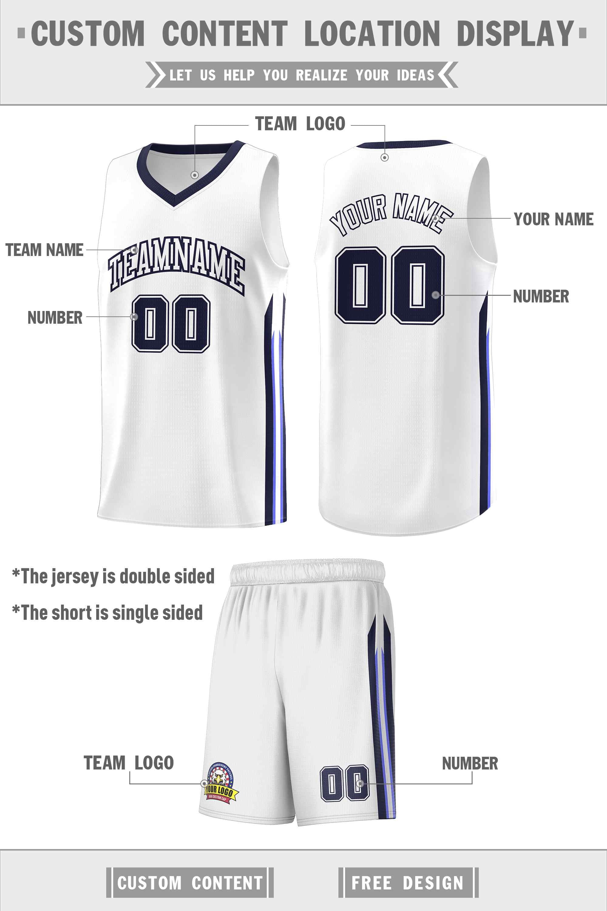 Custom White Navy Classic Sets Sports Uniform Basketball Jersey