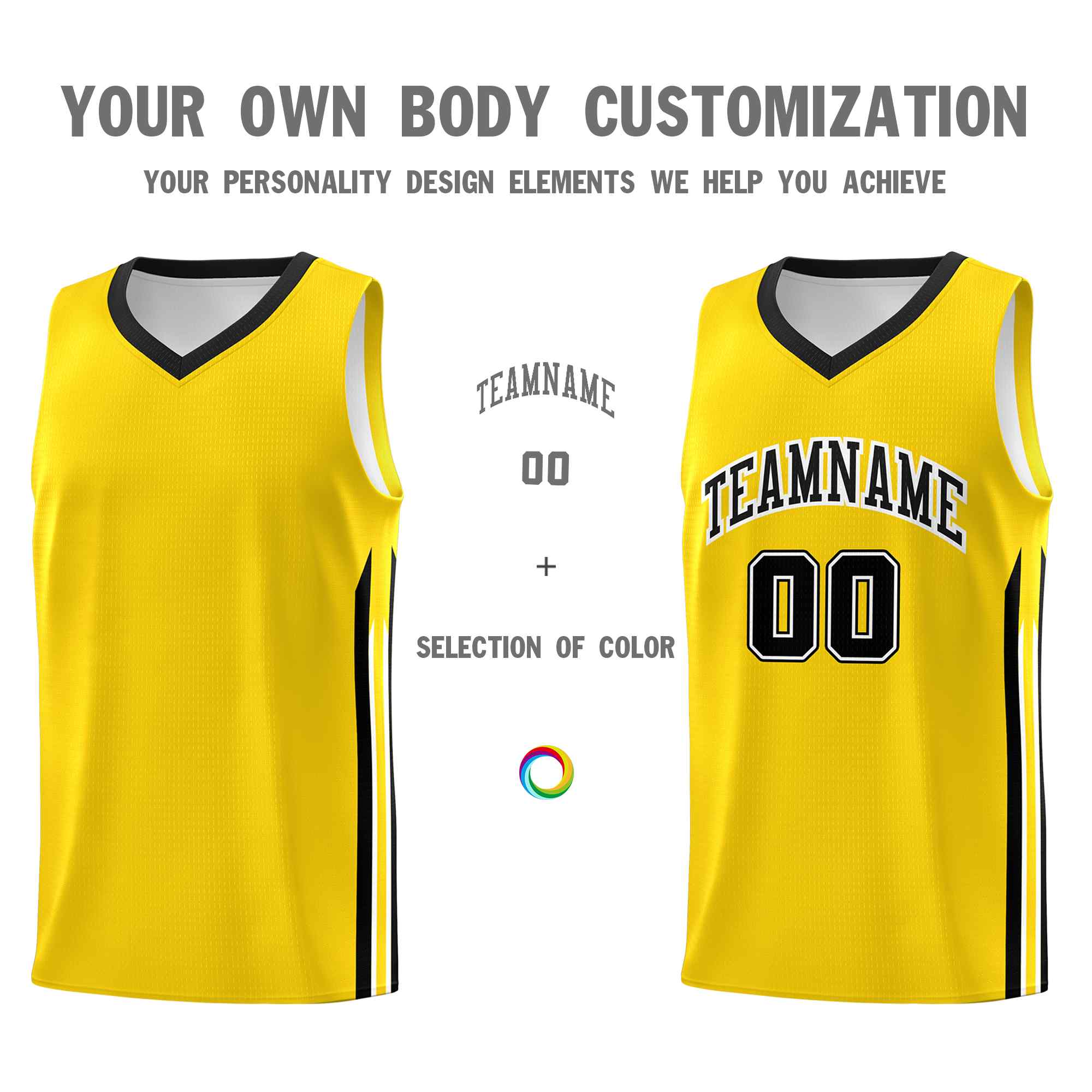 Custom Yellow Black-White Classic Sets Sports Uniform Basketball Jersey