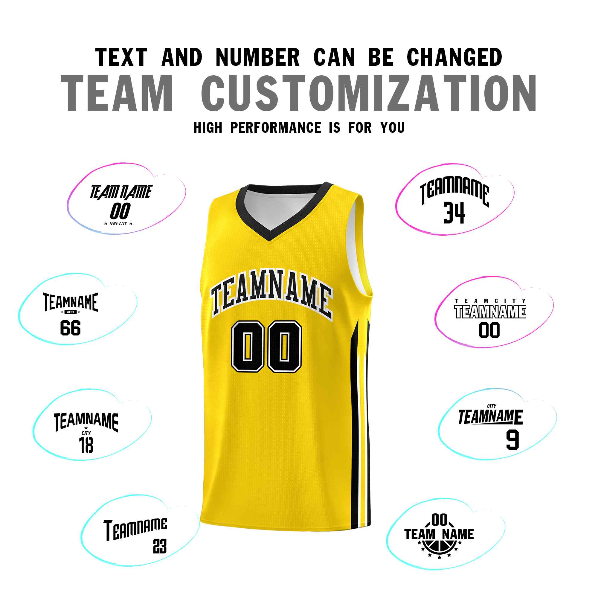 Custom Yellow Black-White Classic Sets Sports Uniform Basketball Jersey