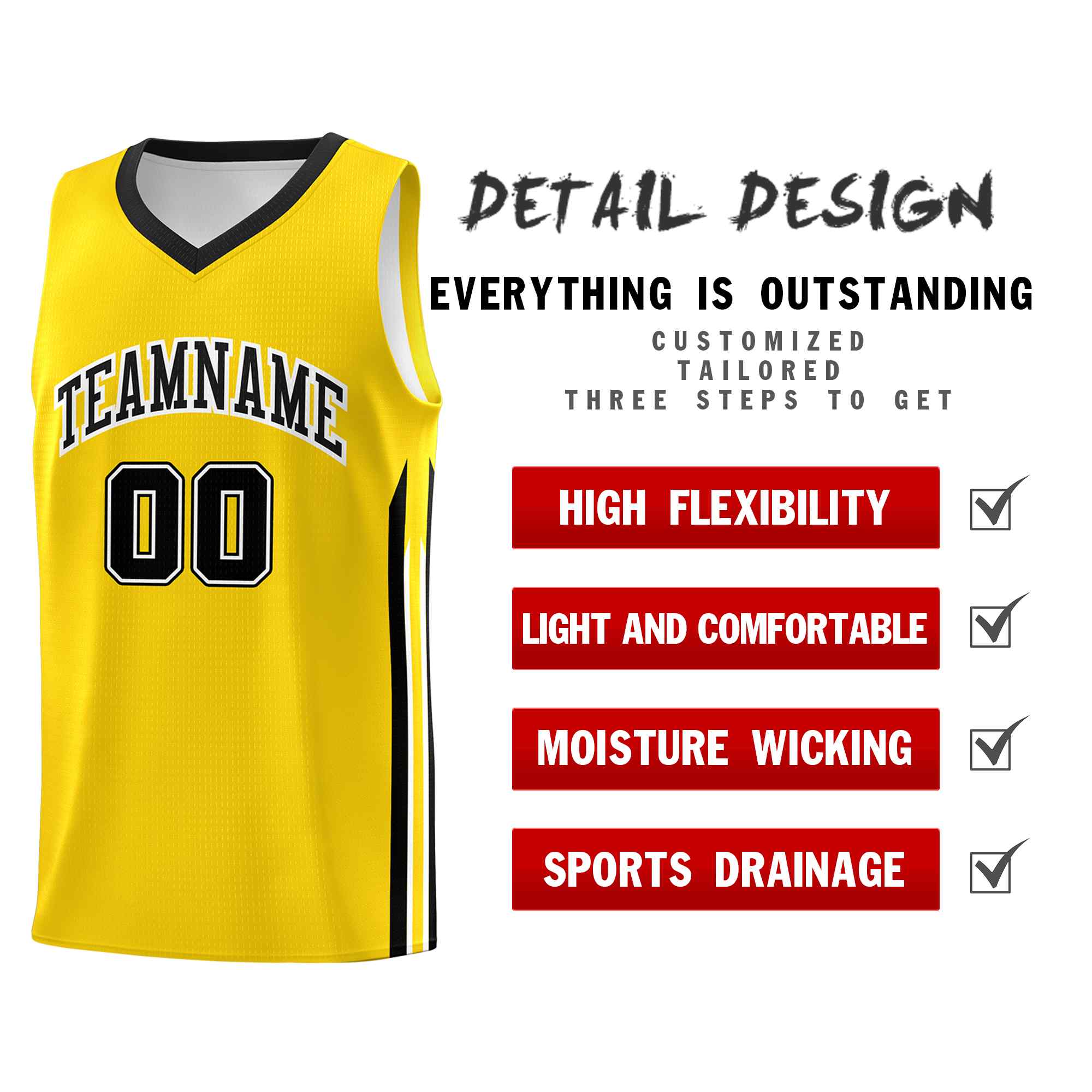 Custom Yellow Black-White Classic Sets Sports Uniform Basketball Jersey