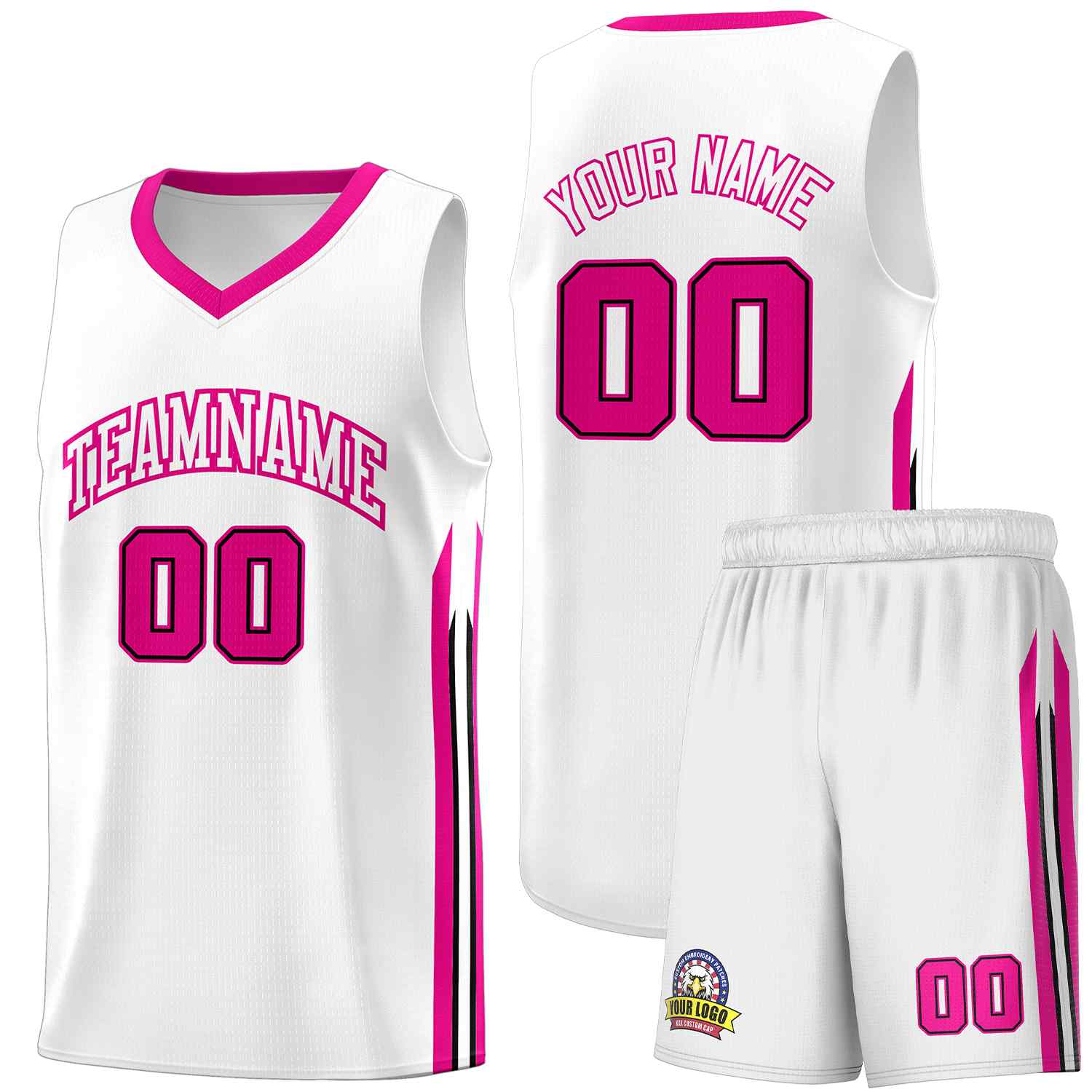 Le classique rose blanc fait sur commande place le maillot uniforme de basket-ball de sports