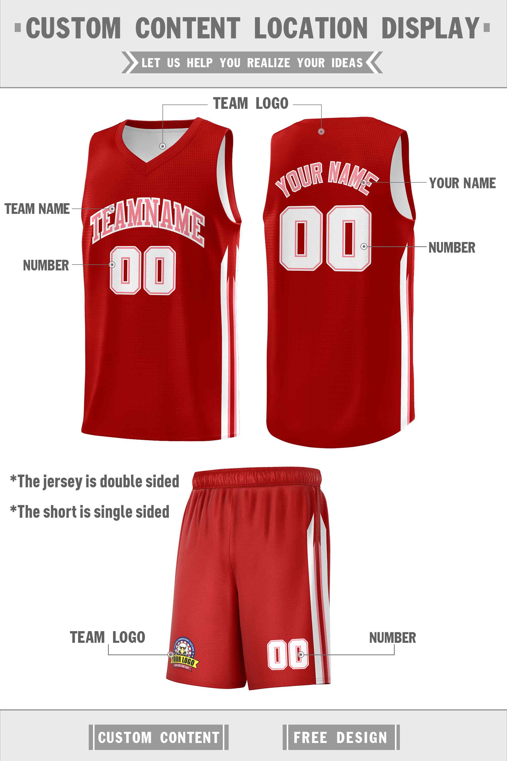 Custom Red Pink-White Classic Sets Sports Uniform Basketball Jersey