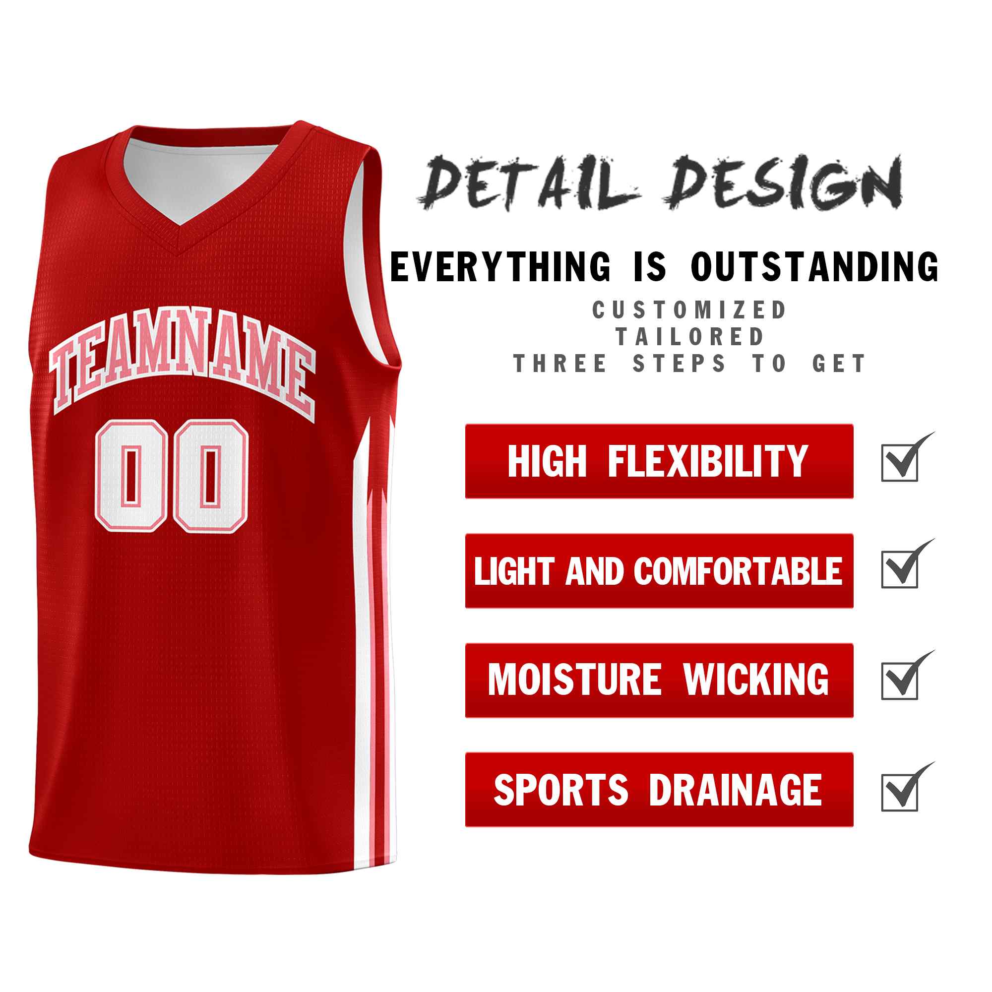 Custom Red Pink-White Classic Sets Sports Uniform Basketball Jersey