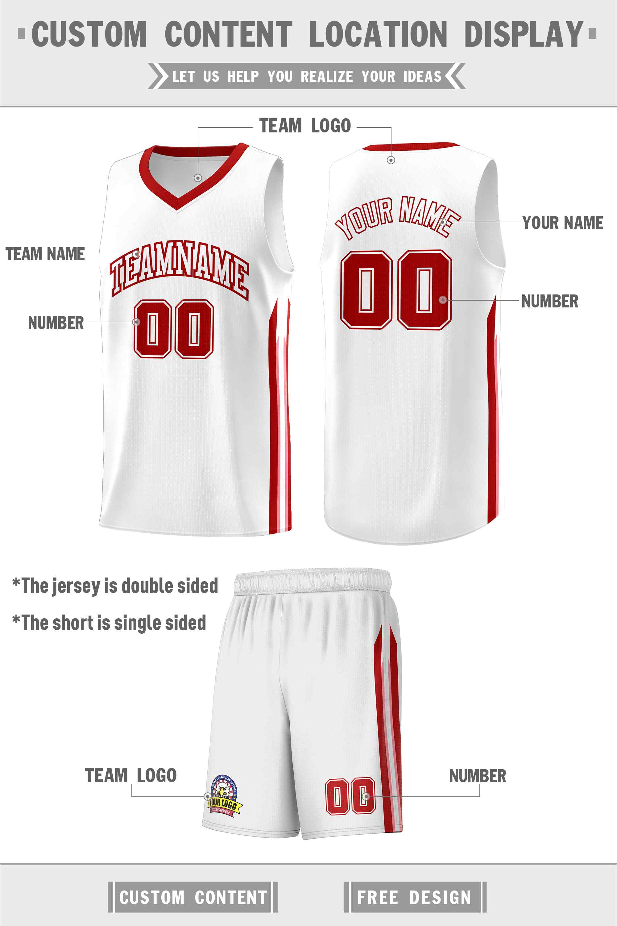 Custom White Red Classic Sets Sports Uniform Basketball Jersey