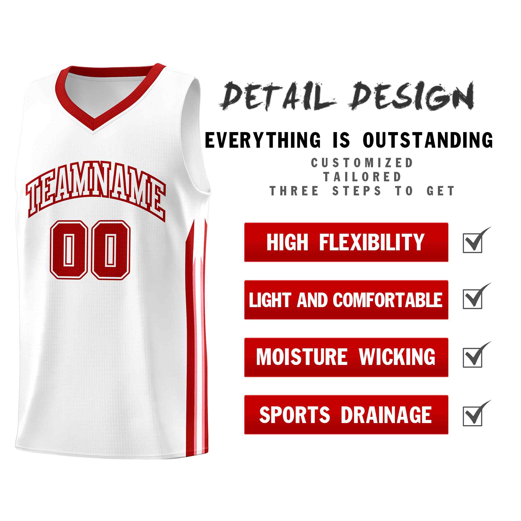 Ensembles classiques rouges et blancs personnalisés, maillot de basket-ball uniforme de sport