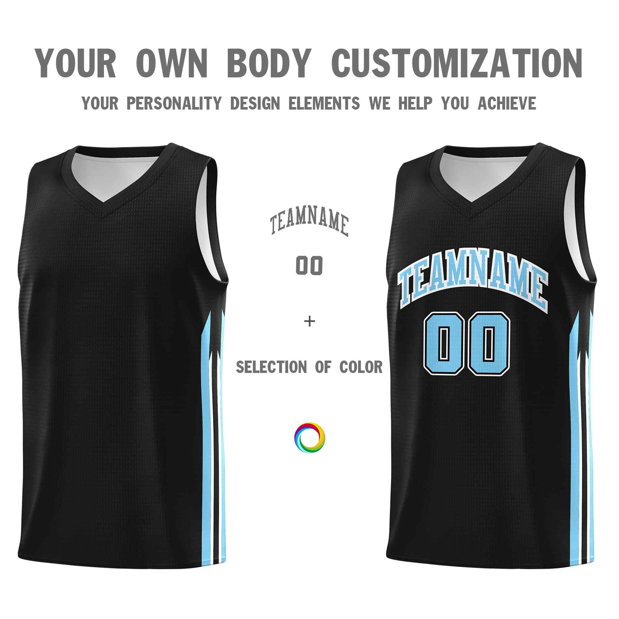 Custom Black Light Blue-White Classic Sets Sports Uniform Basketball Jersey