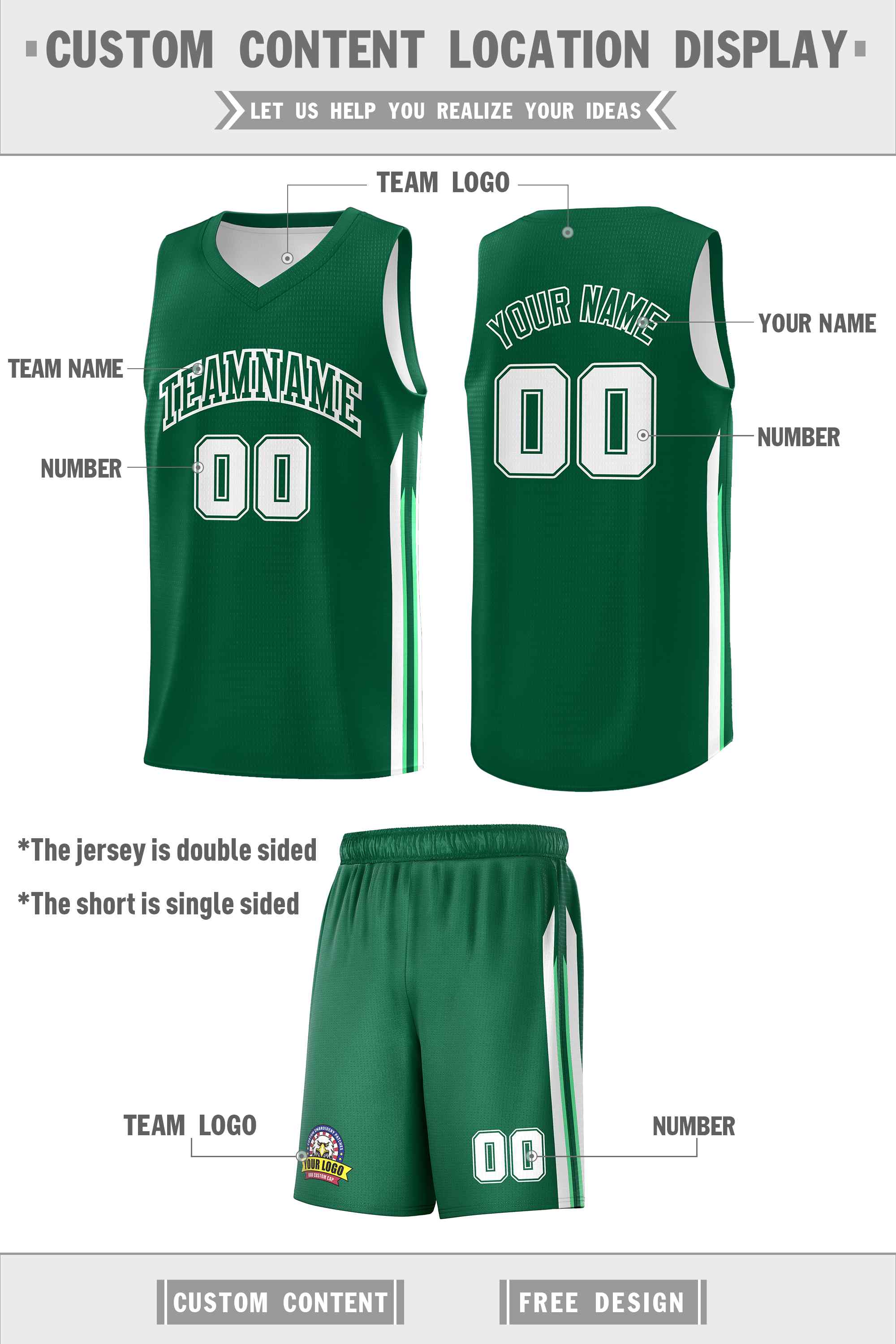 Custom Green White Classic Sets Sports Uniform Basketball Jersey