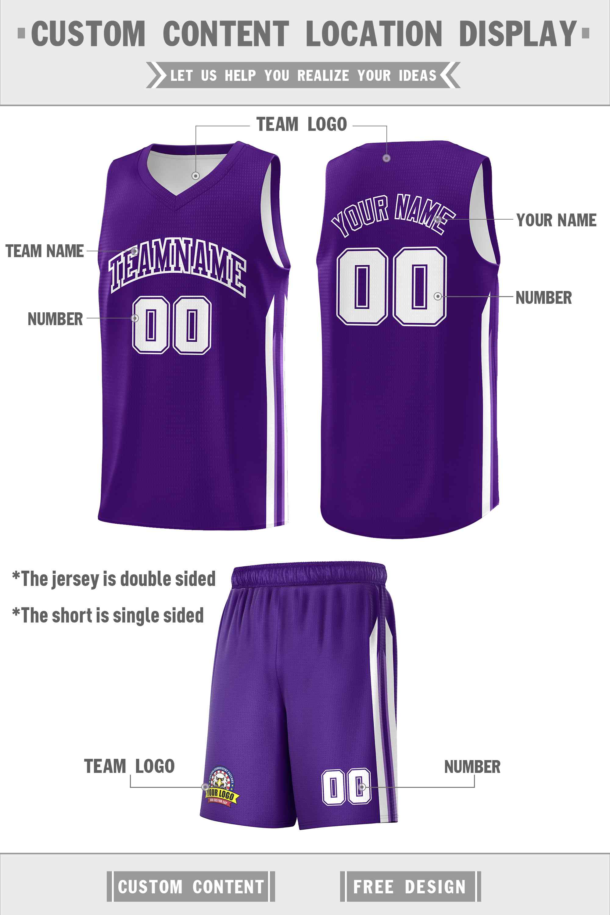 Custom Purple White Classic Sets Sports Uniform Basketball Jersey