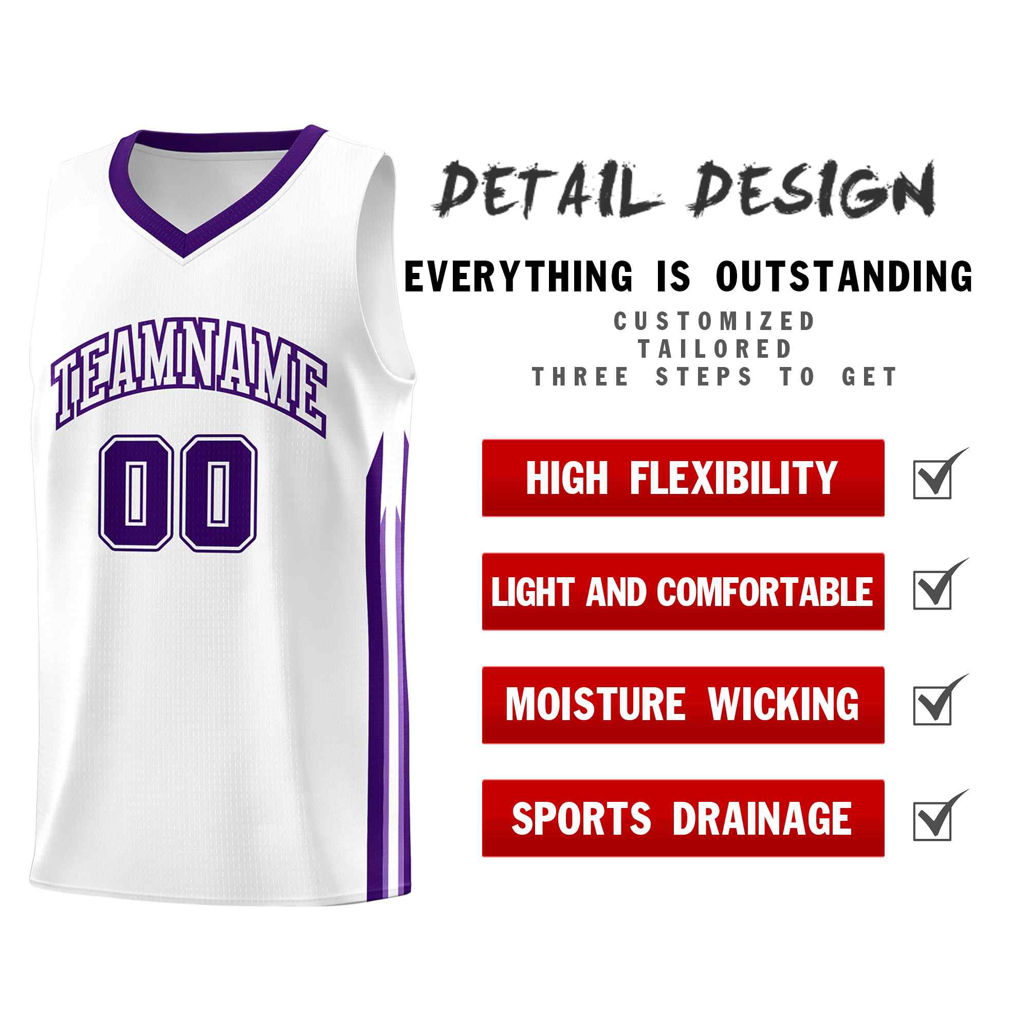 Le classique violet blanc personnalisé définit le maillot de basket-ball uniforme de sport