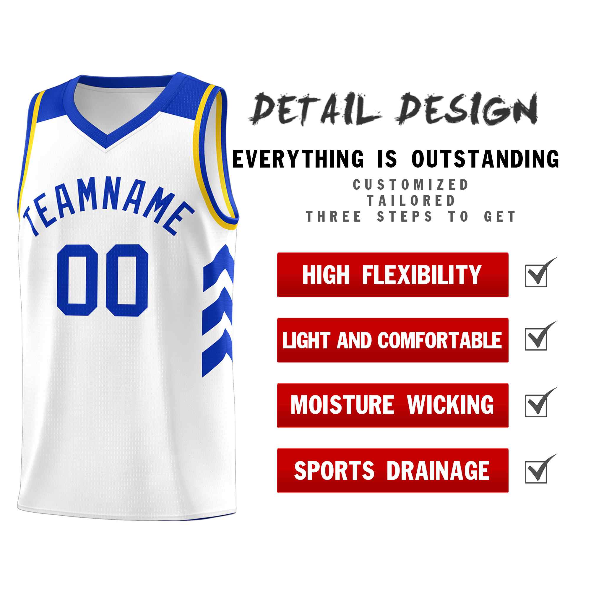 Custom White Royal Classic Sets Sports Uniform Basketball Jersey