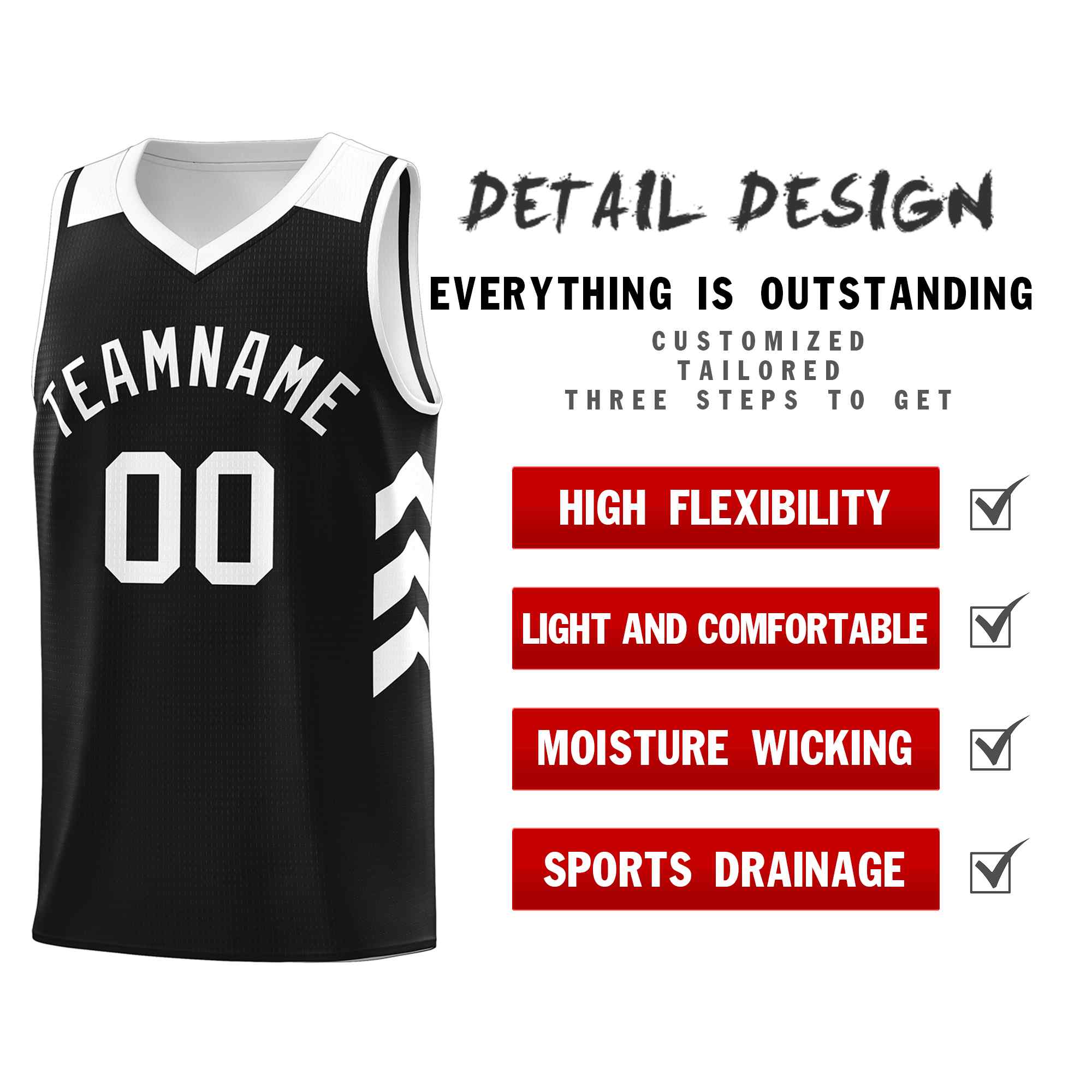 Custom Black White Classic Sets Sports Uniform Basketball Jersey