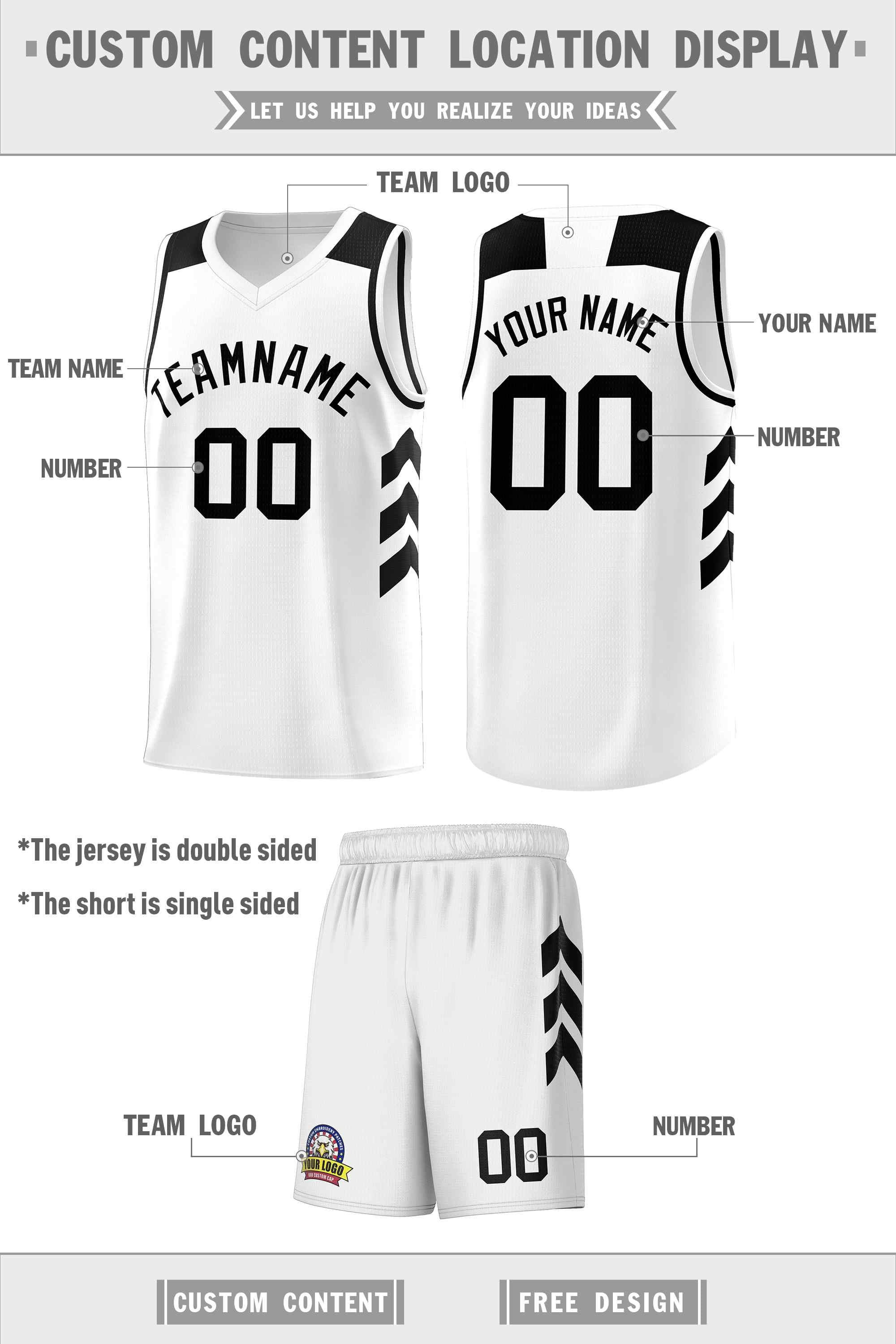 Custom White Black Classic Sets Sports Uniform Basketball Jersey