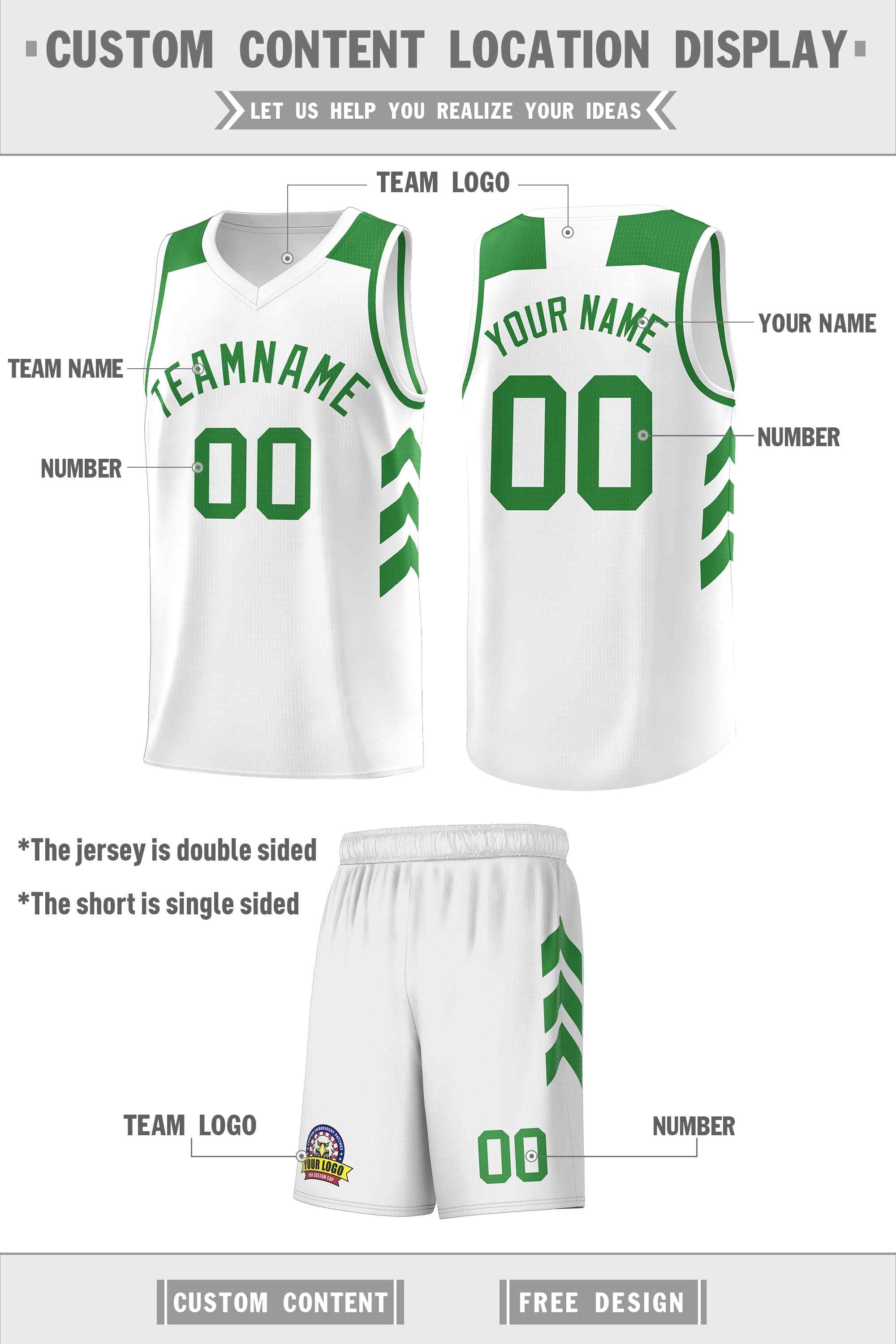 Custom White Green Classic Sets Sports Uniform Basketball Jersey