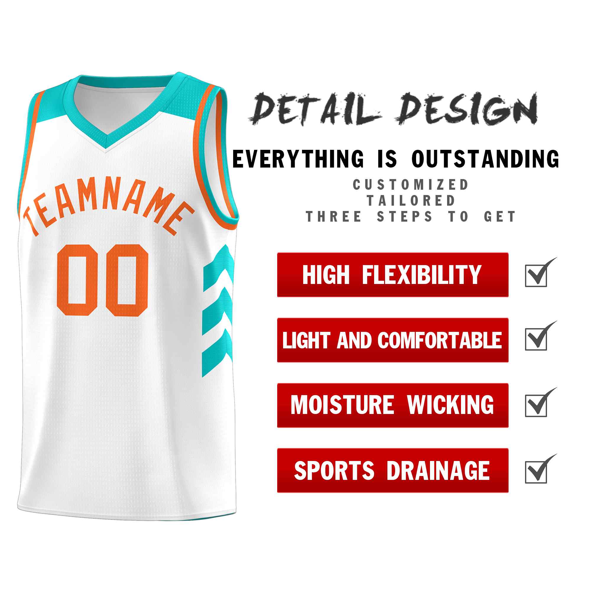 Le classique orange blanc fait sur commande place le maillot uniforme de basket-ball de sports