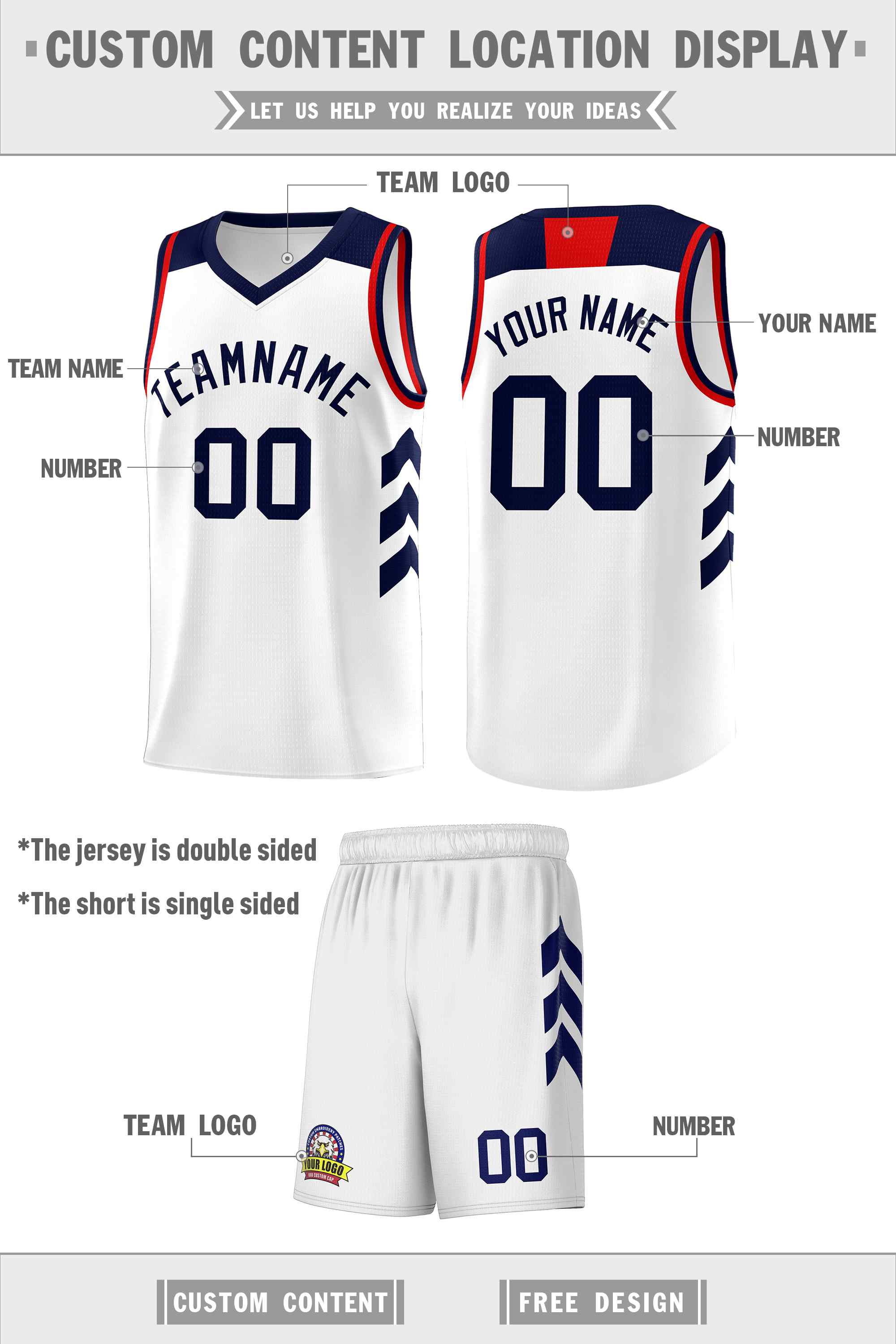 Custom White Navy Classic Sets Sports Uniform Basketball Jersey