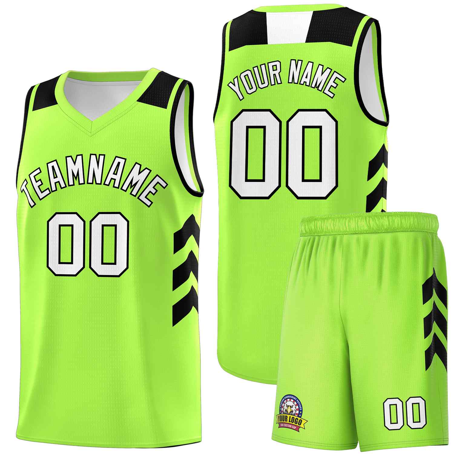 Maillot de basket-ball personnalisé, vert néon, blanc-noir, ensembles classiques, uniforme de sport