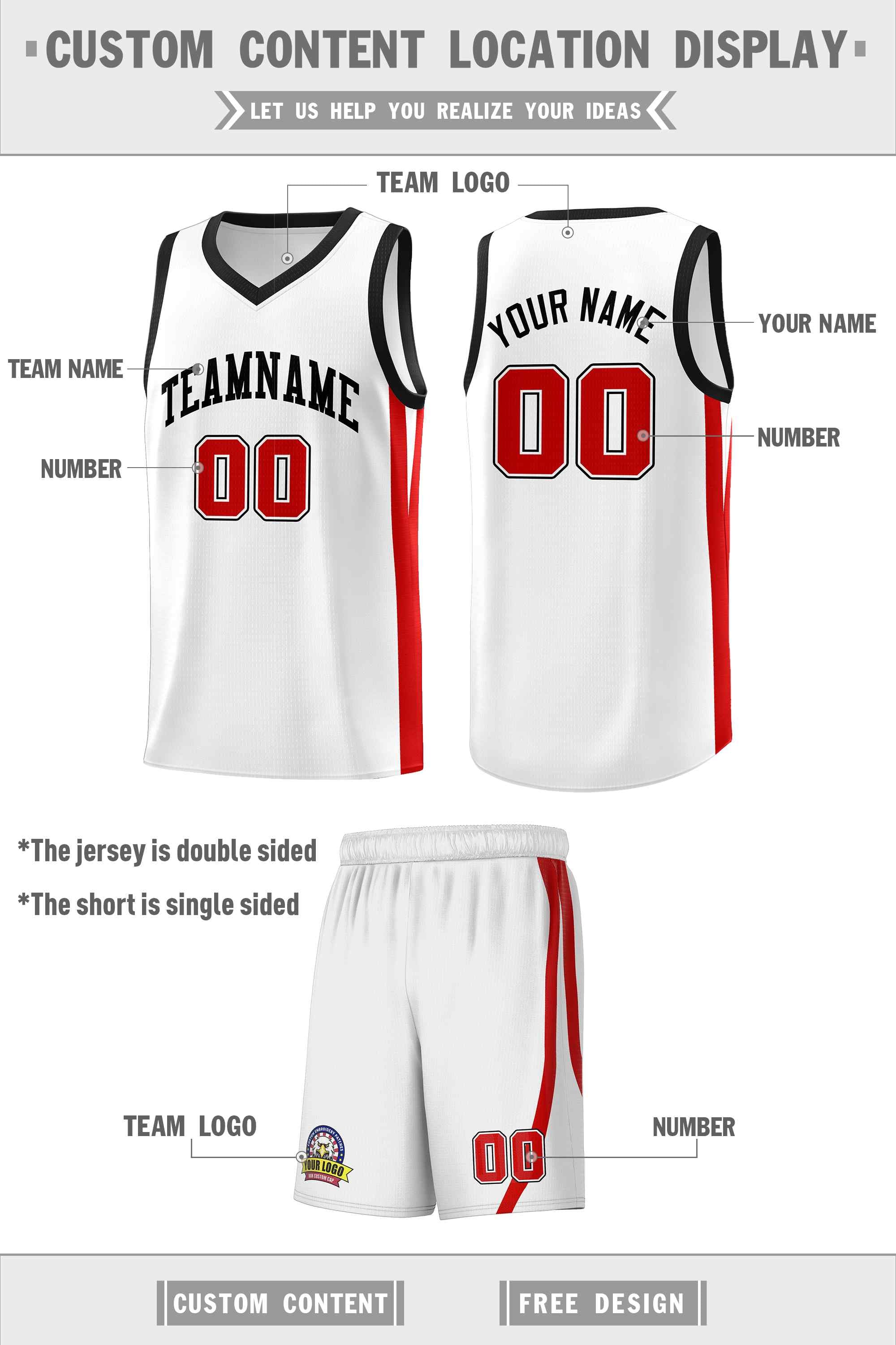 Custom White Black Classic Sets Sports Uniform Basketball Jersey