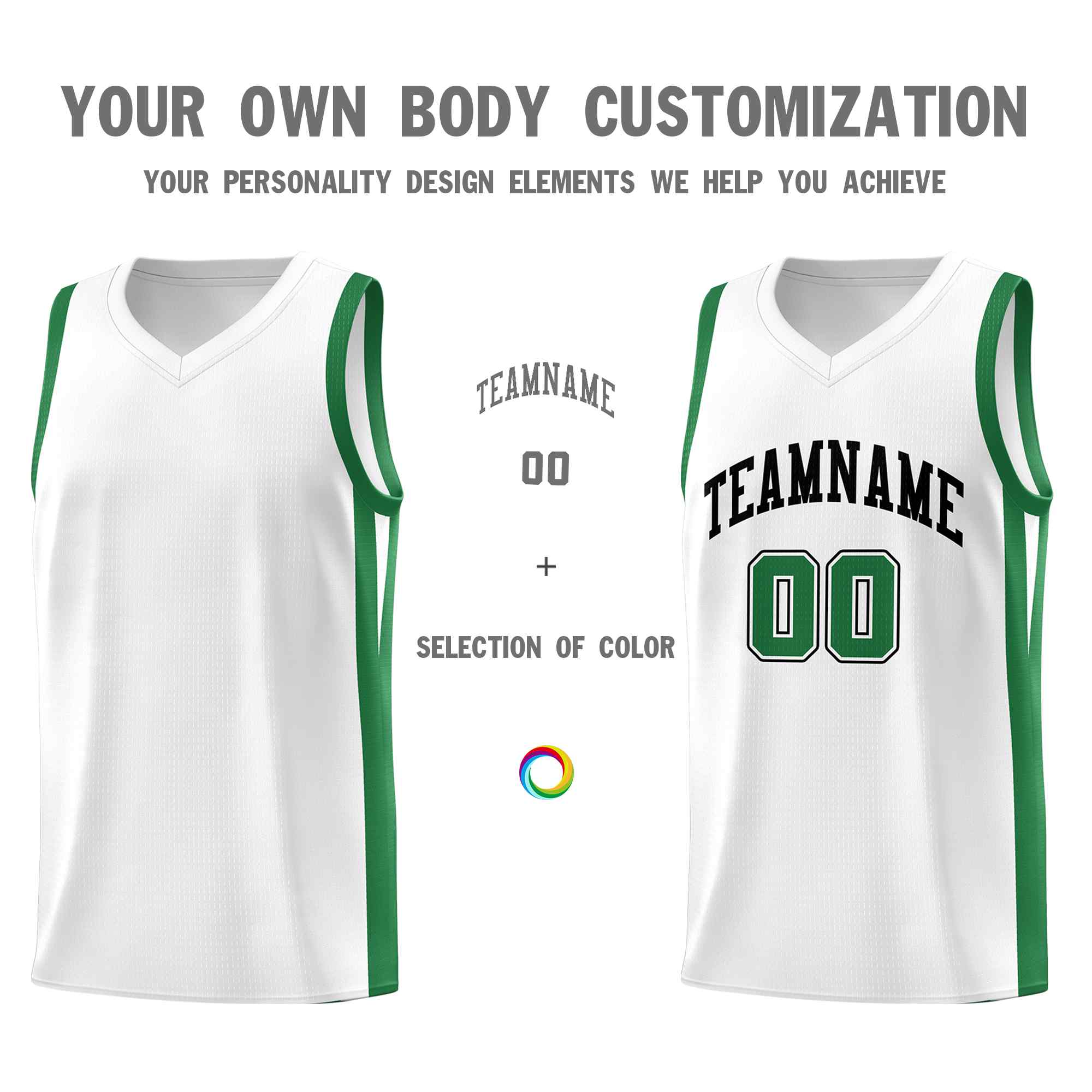 Le classique vert blanc personnalisé définit le maillot de basket-ball uniforme de sport