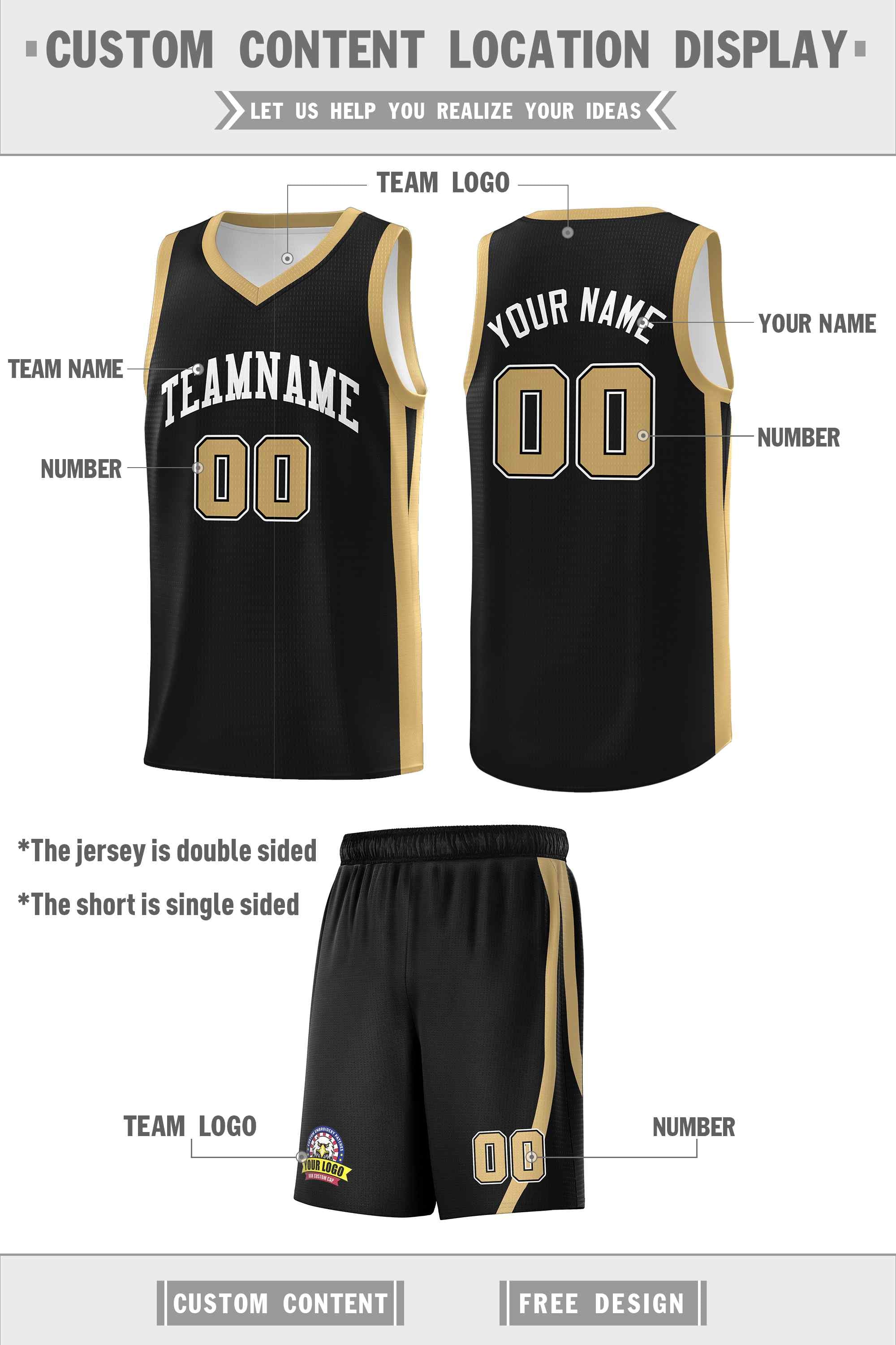 Ensembles classiques noirs et blancs personnalisés, maillot de basket-ball uniforme de sport