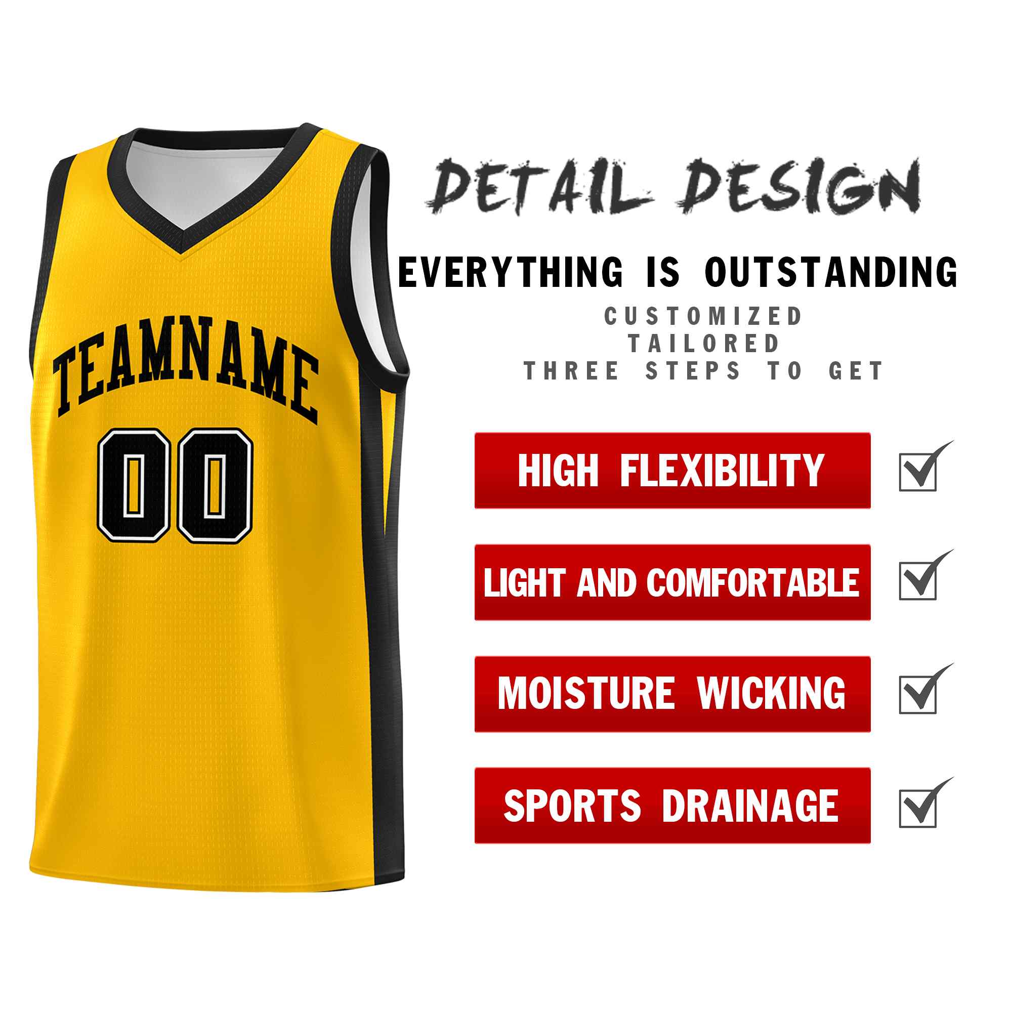 Le classique noir jaune personnalisé définit le maillot de basket-ball uniforme de sport